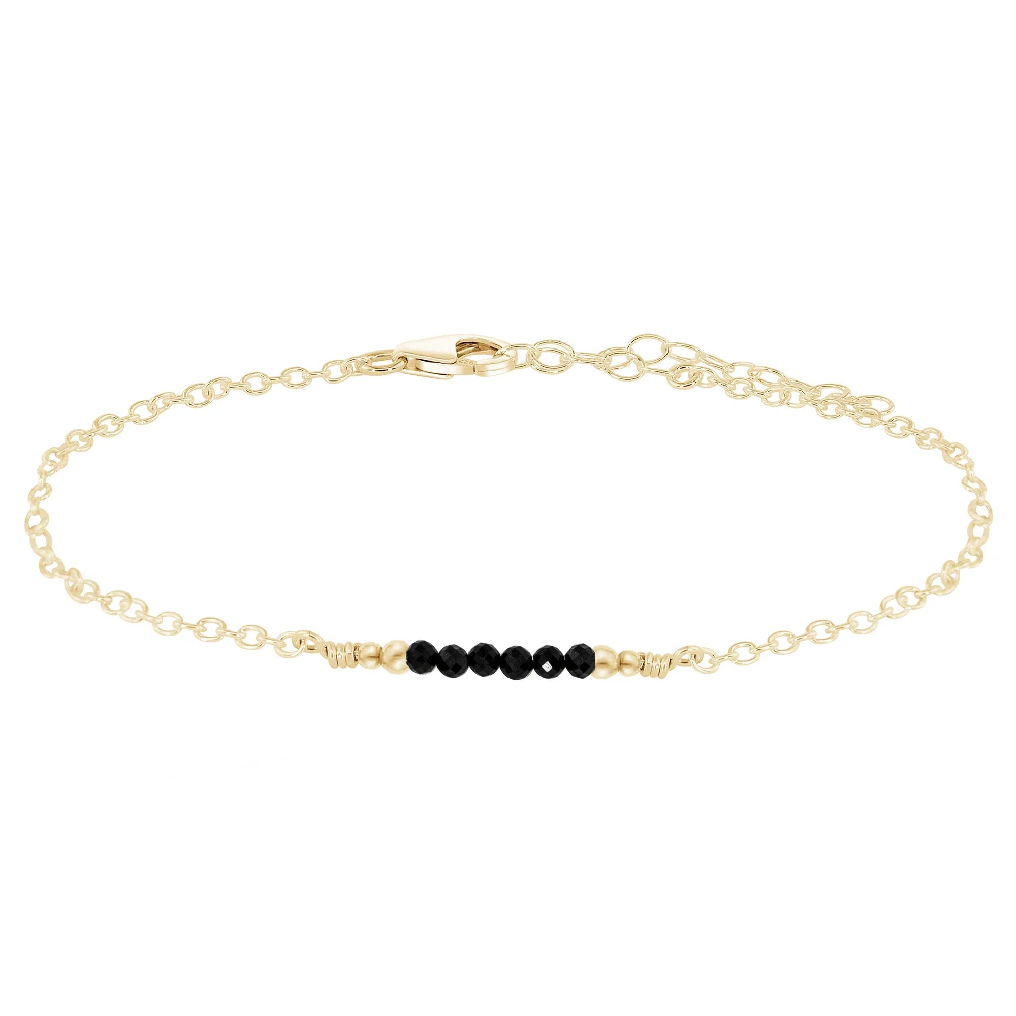 Sparkling Black Tourmaline Gemstone Faceted Bead Bar Anklet - Sparkling Black Tourmaline Gemstone Faceted Bead Bar Anklet - 14k Gold Fill - Luna Tide Handmade Crystal Jewellery