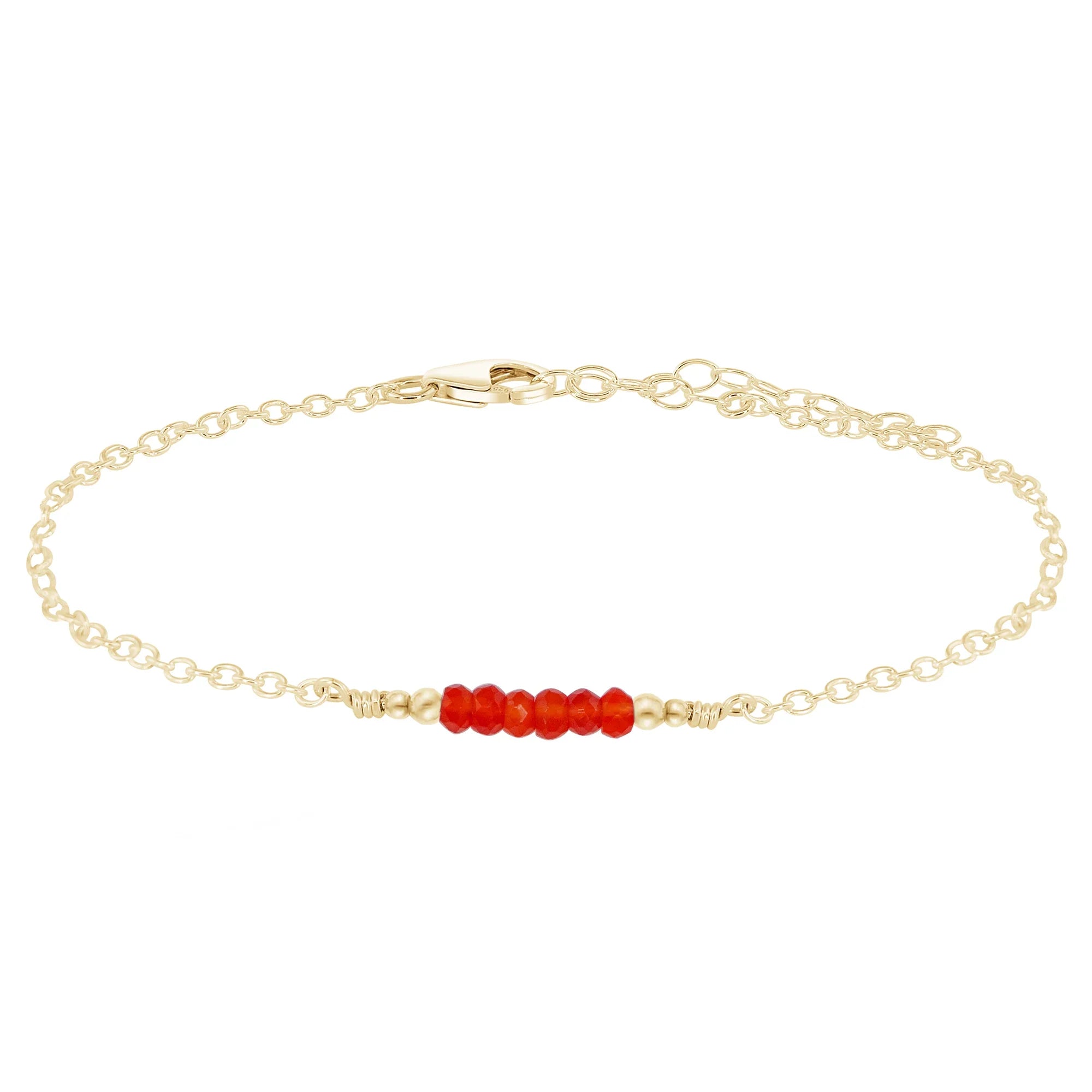 Sparkling Carnelian Gemstone Faceted Bead Bar Anklet - Sparkling Carnelian Gemstone Faceted Bead Bar Anklet - 14k Gold Fill - Luna Tide Handmade Crystal Jewellery