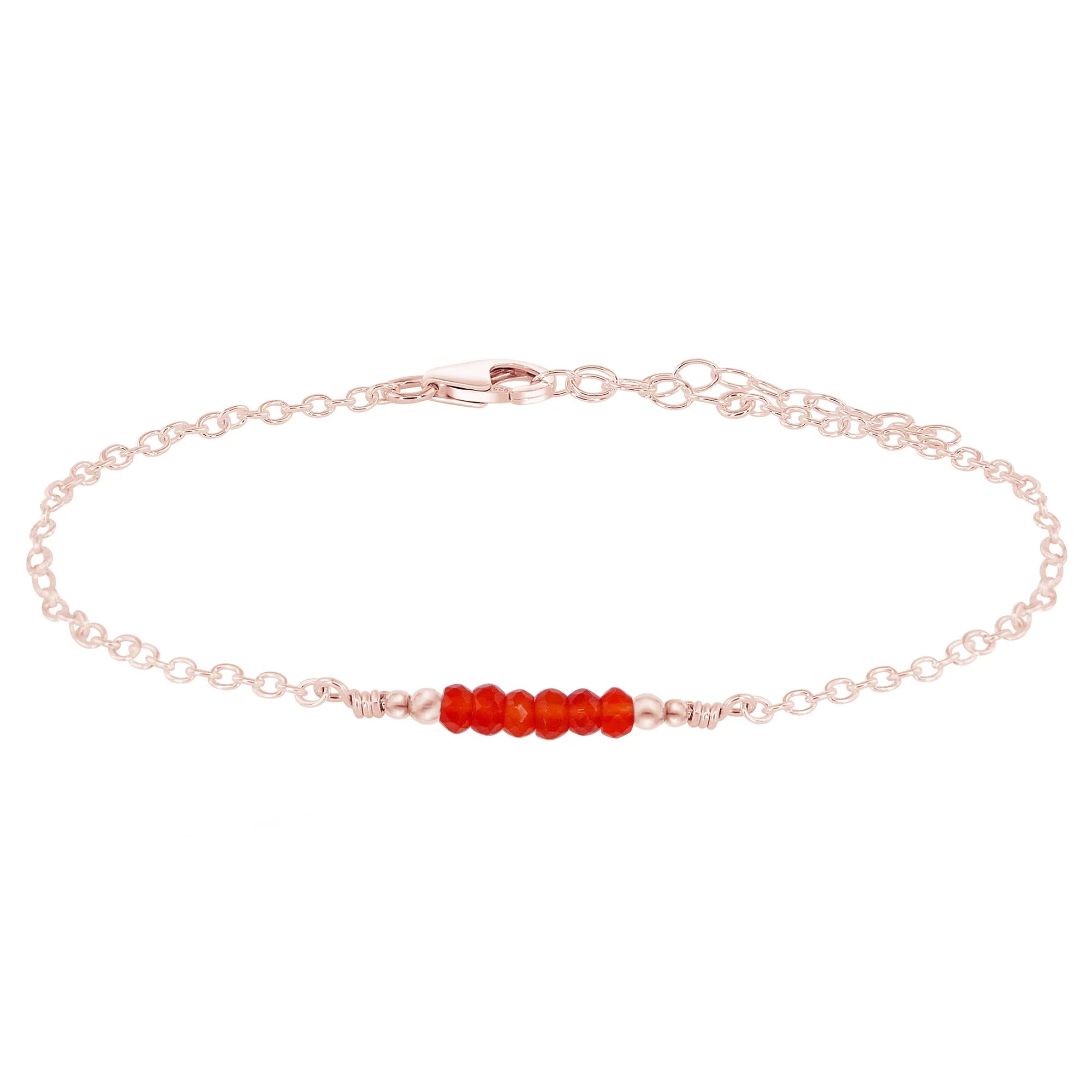 Sparkling Carnelian Gemstone Faceted Bead Bar Anklet - Sparkling Carnelian Gemstone Faceted Bead Bar Anklet - 14k Rose Gold Fill - Luna Tide Handmade Crystal Jewellery