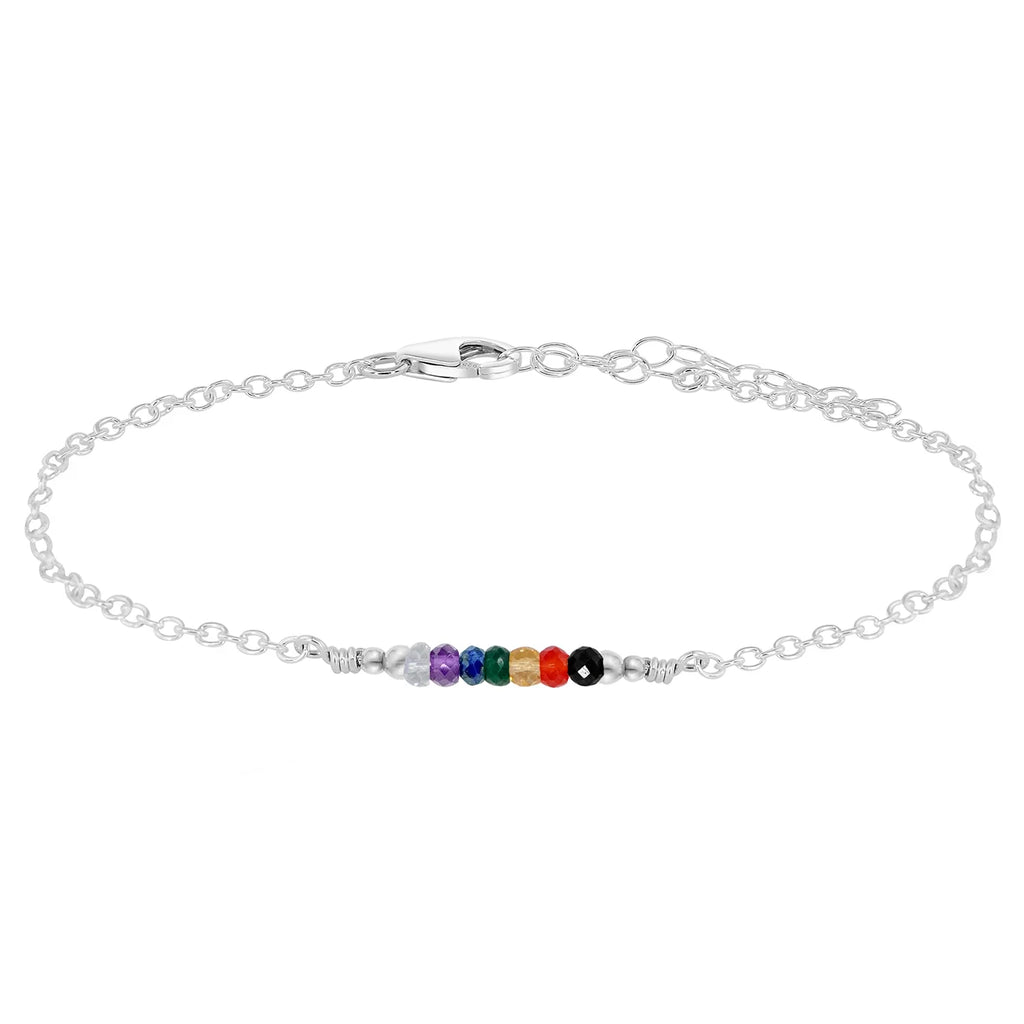 Sparkling Chakra Energy Crystals Faceted Bead Bar Anklet