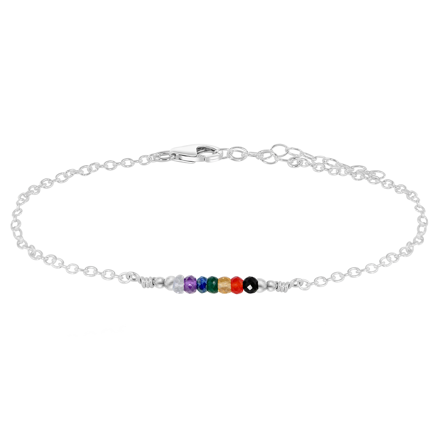 Sparkling Chakra Energy Crystals Faceted Bead Bar Anklet