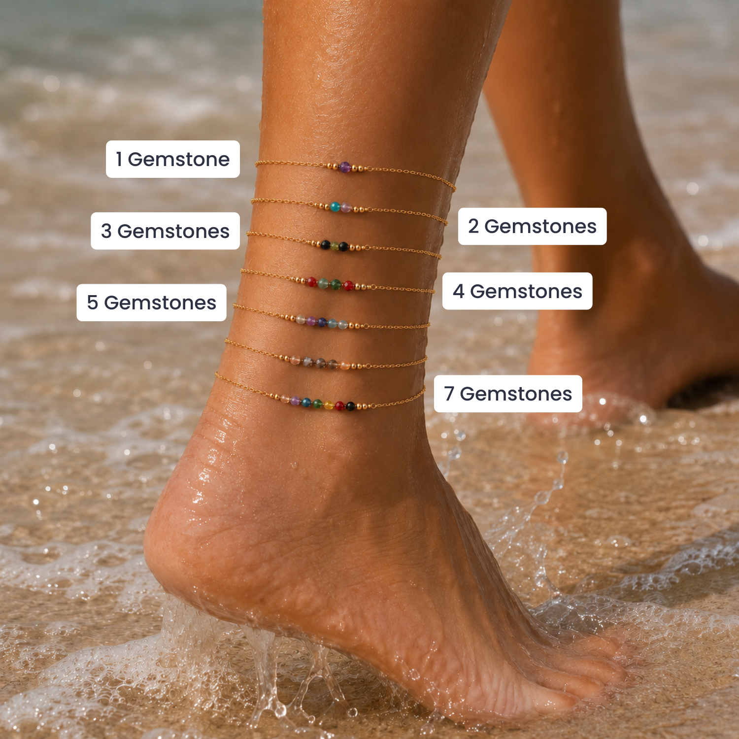 Custom Sparkling Gemstone Faceted Bead Bar Anklet