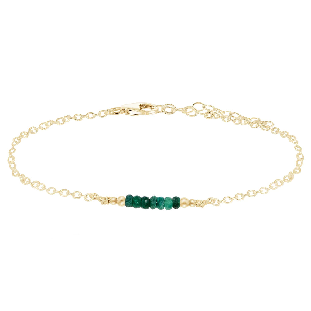 Sparkling Emerald Gemstone Faceted Bead Bar Anklet - Sparkling Emerald Gemstone Faceted Bead Bar Anklet - 14k Gold Fill - Luna Tide Handmade Crystal Jewellery
