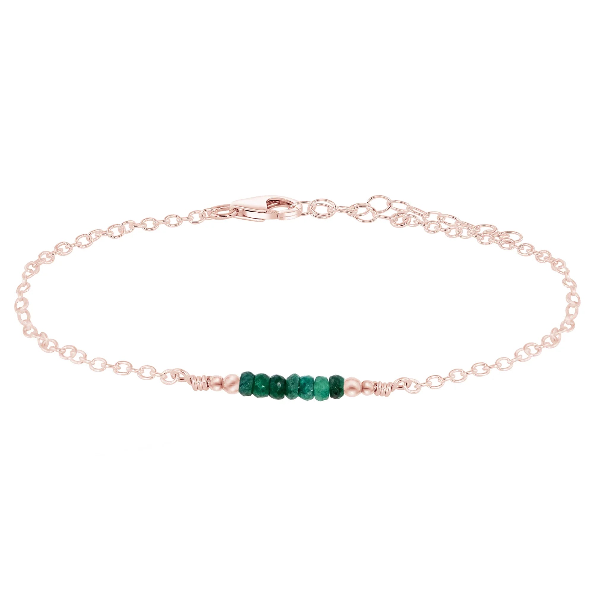 Sparkling Emerald Gemstone Faceted Bead Bar Anklet - Sparkling Emerald Gemstone Faceted Bead Bar Anklet - 14k Rose Gold Fill - Luna Tide Handmade Crystal Jewellery