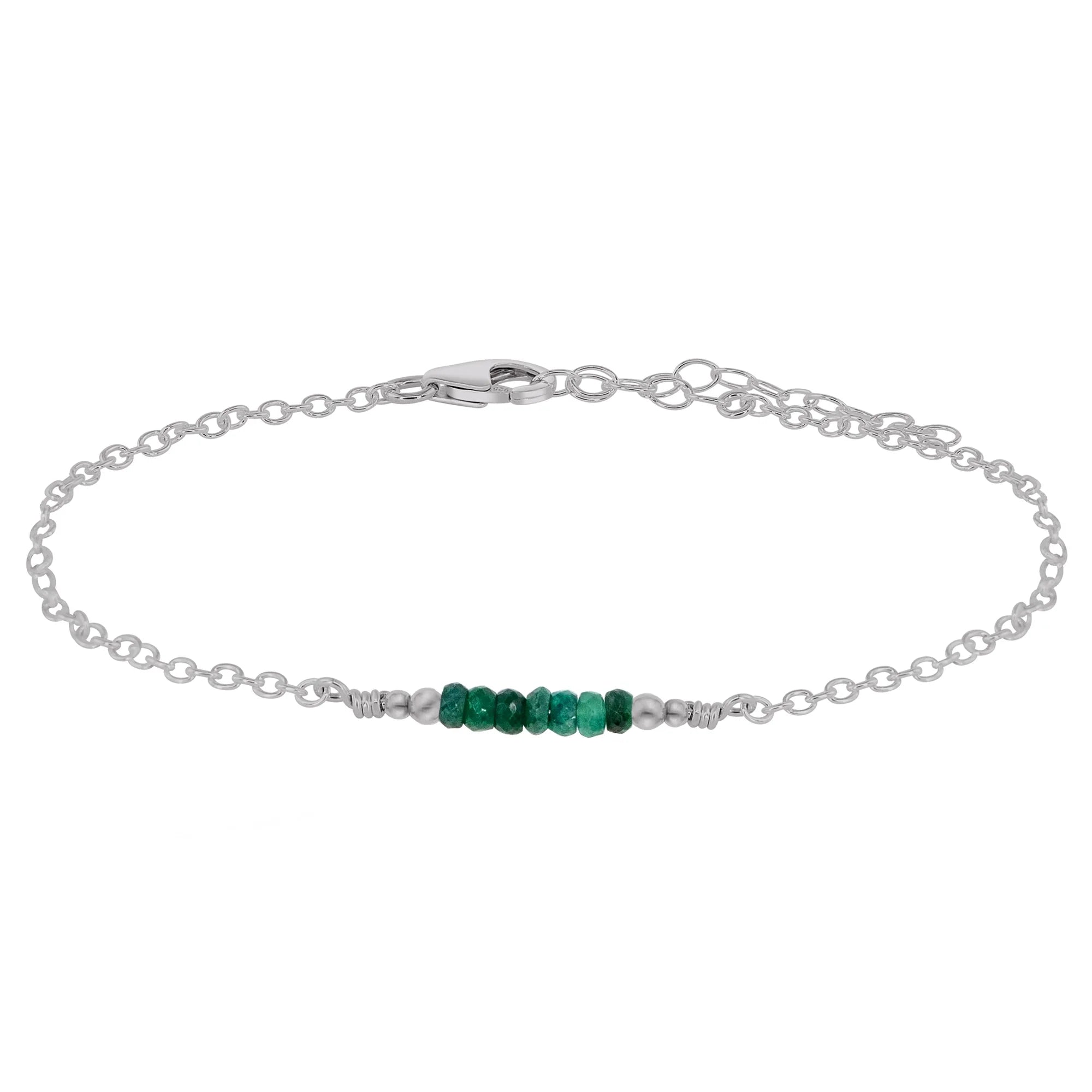 Sparkling Emerald Gemstone Faceted Bead Bar Anklet - Sparkling Emerald Gemstone Faceted Bead Bar Anklet - Stainless Steel - Luna Tide Handmade Crystal Jewellery