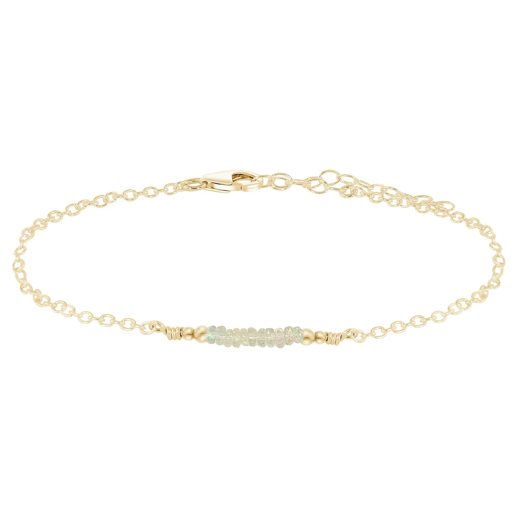 Sparkling Ethiopian Opal Gemstone Faceted Bead Bar Anklet - Sparkling Ethiopian Opal Gemstone Faceted Bead Bar Anklet - 14k Gold Fill - Luna Tide Handmade Crystal Jewellery