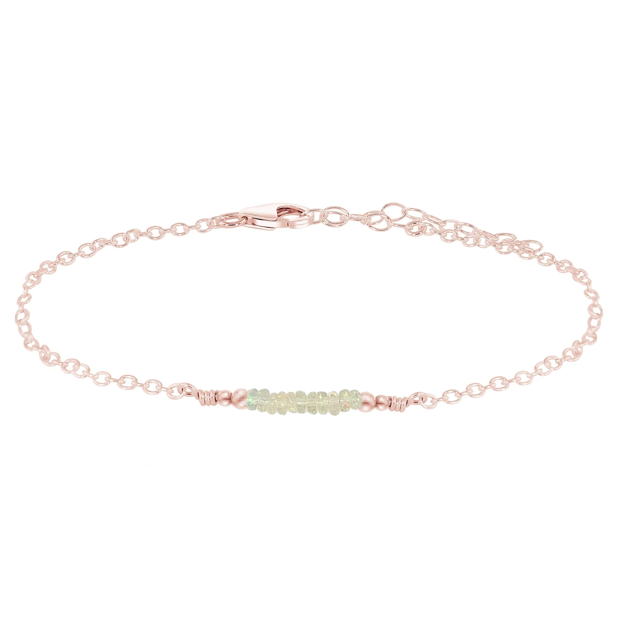 Sparkling Ethiopian Opal Gemstone Faceted Bead Bar Anklet - Sparkling Ethiopian Opal Gemstone Faceted Bead Bar Anklet - 14k Rose Gold Fill - Luna Tide Handmade Crystal Jewellery