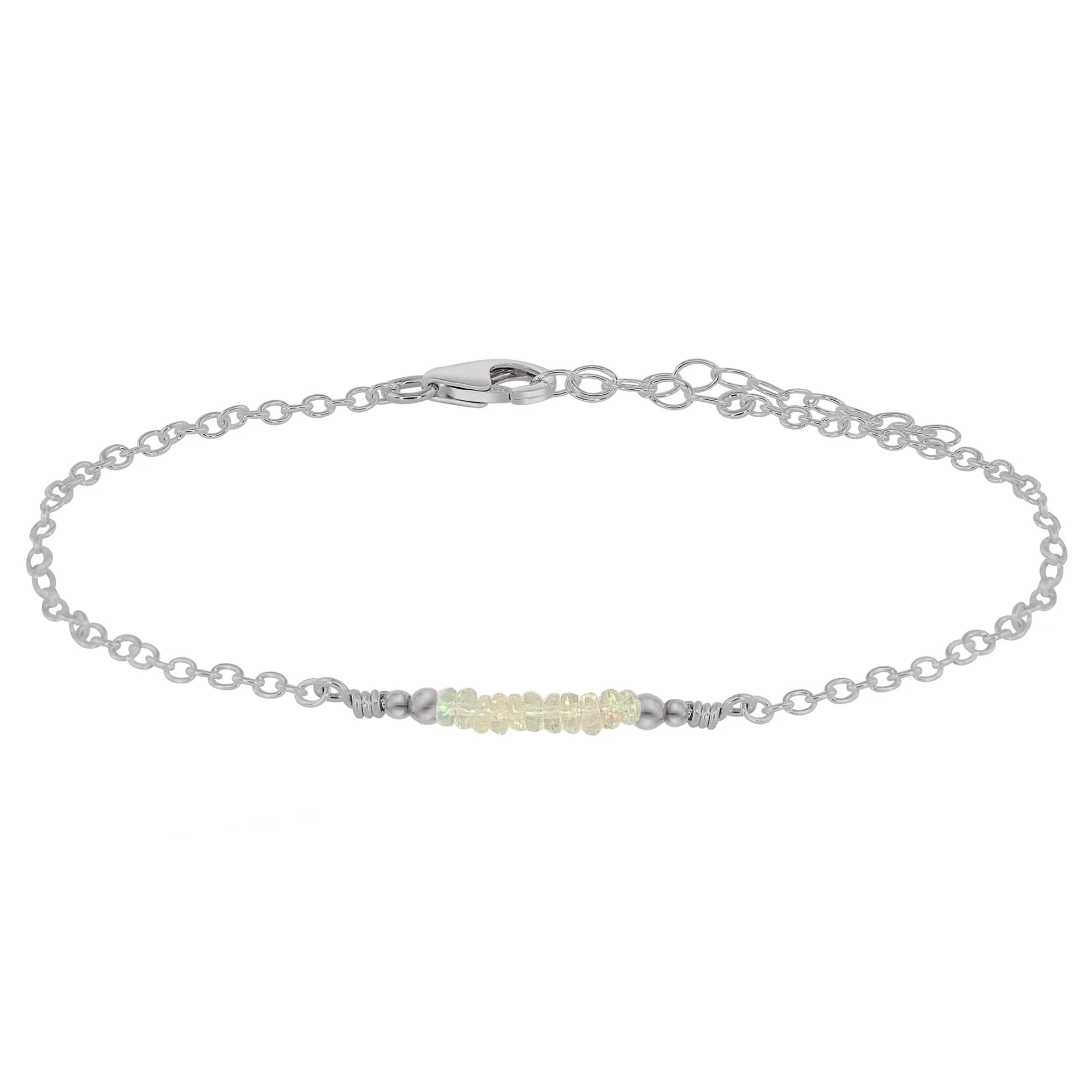 Sparkling Ethiopian Opal Gemstone Faceted Bead Bar Anklet - Sparkling Ethiopian Opal Gemstone Faceted Bead Bar Anklet - Stainless Steel - Luna Tide Handmade Crystal Jewellery