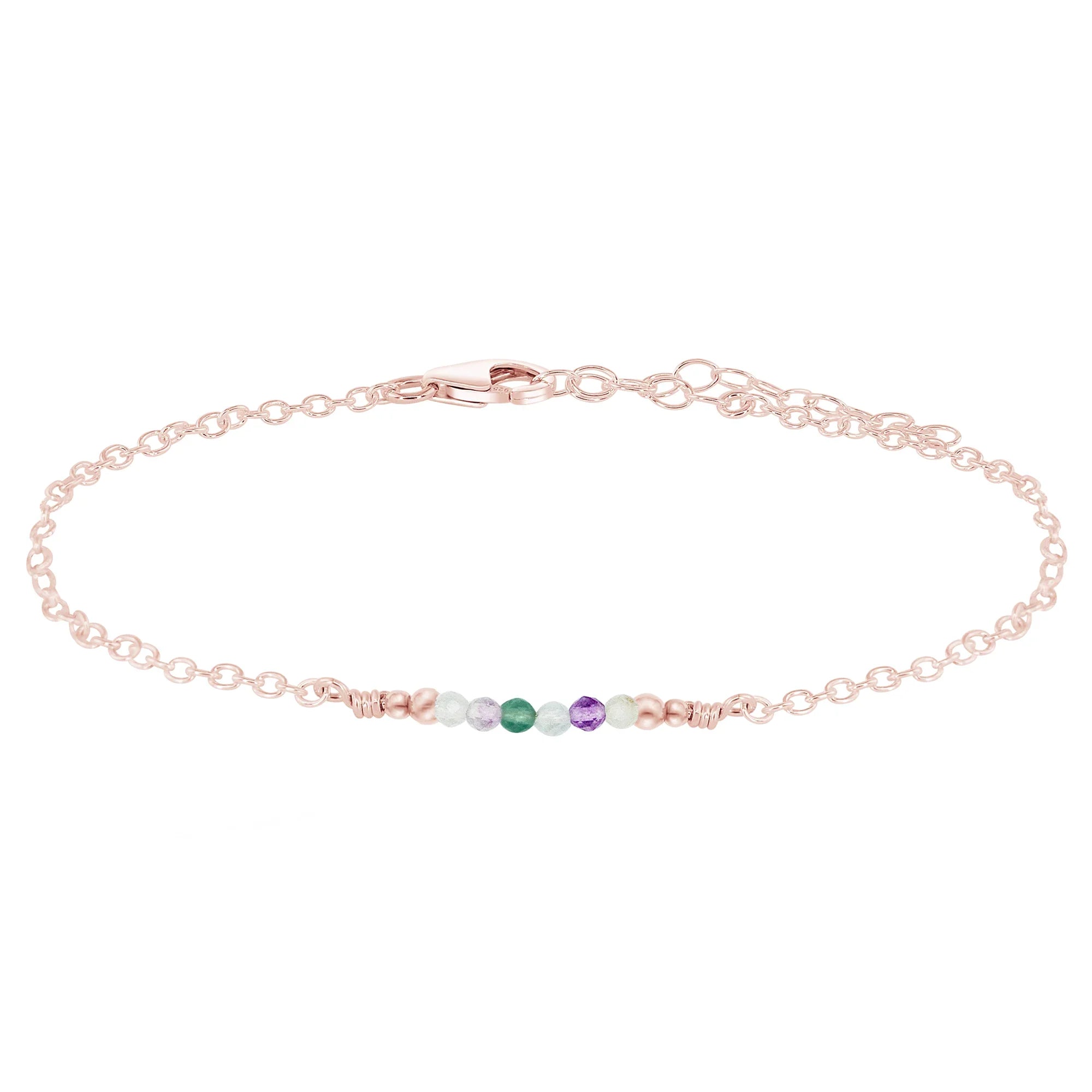 Sparkling Fluorite Gemstone Faceted Bead Bar Anklet - Sparkling Fluorite Gemstone Faceted Bead Bar Anklet - 14k Rose Gold Fill - Luna Tide Handmade Crystal Jewellery