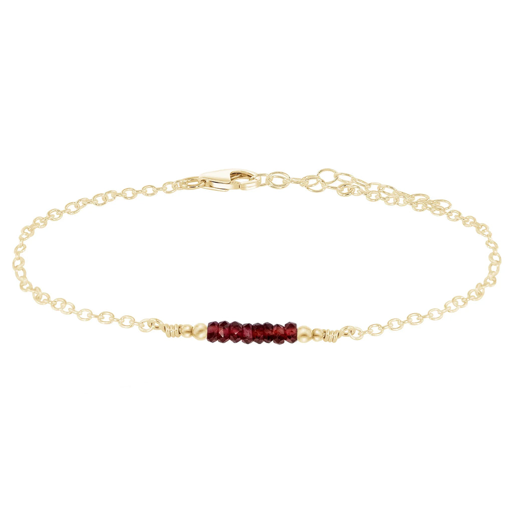 Sparkling Garnet Gemstone Faceted Bead Bar Anklet - Sparkling Garnet Gemstone Faceted Bead Bar Anklet - 14k Gold Fill - Luna Tide Handmade Crystal Jewellery