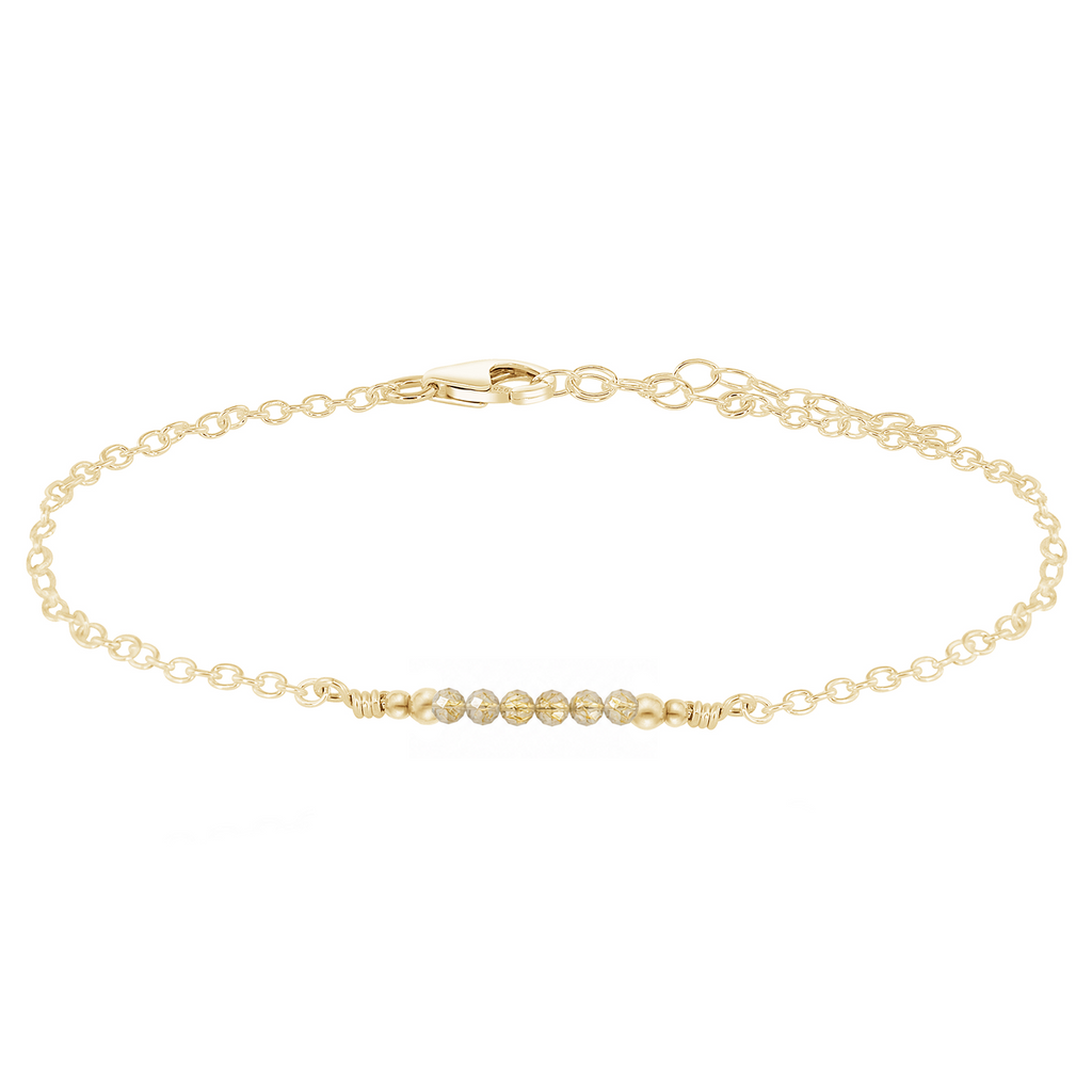 Sparkling Golden Rutilated Quartz Gemstone Faceted Bead Bar Anklet