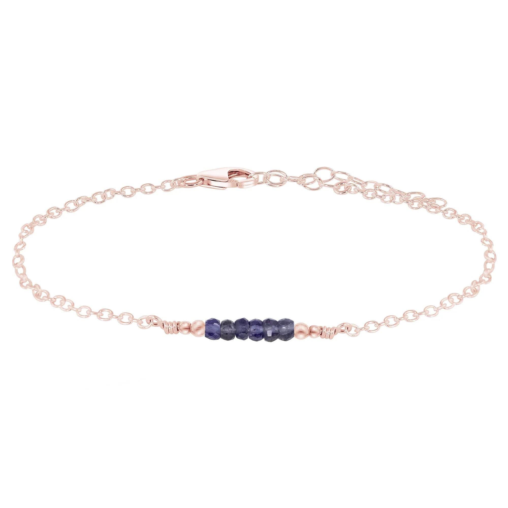 Sparkling Iolite Gemstone Faceted Bead Bar Anklet - Sparkling Iolite Gemstone Faceted Bead Bar Anklet - 14k Rose Gold Fill - Luna Tide Handmade Crystal Jewellery