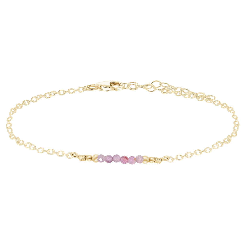 Sparkling Kunzite Gemstone Faceted Bead Bar Anklet - Sparkling Kunzite Gemstone Faceted Bead Bar Anklet - 14k Gold Fill - Luna Tide Handmade Crystal Jewellery