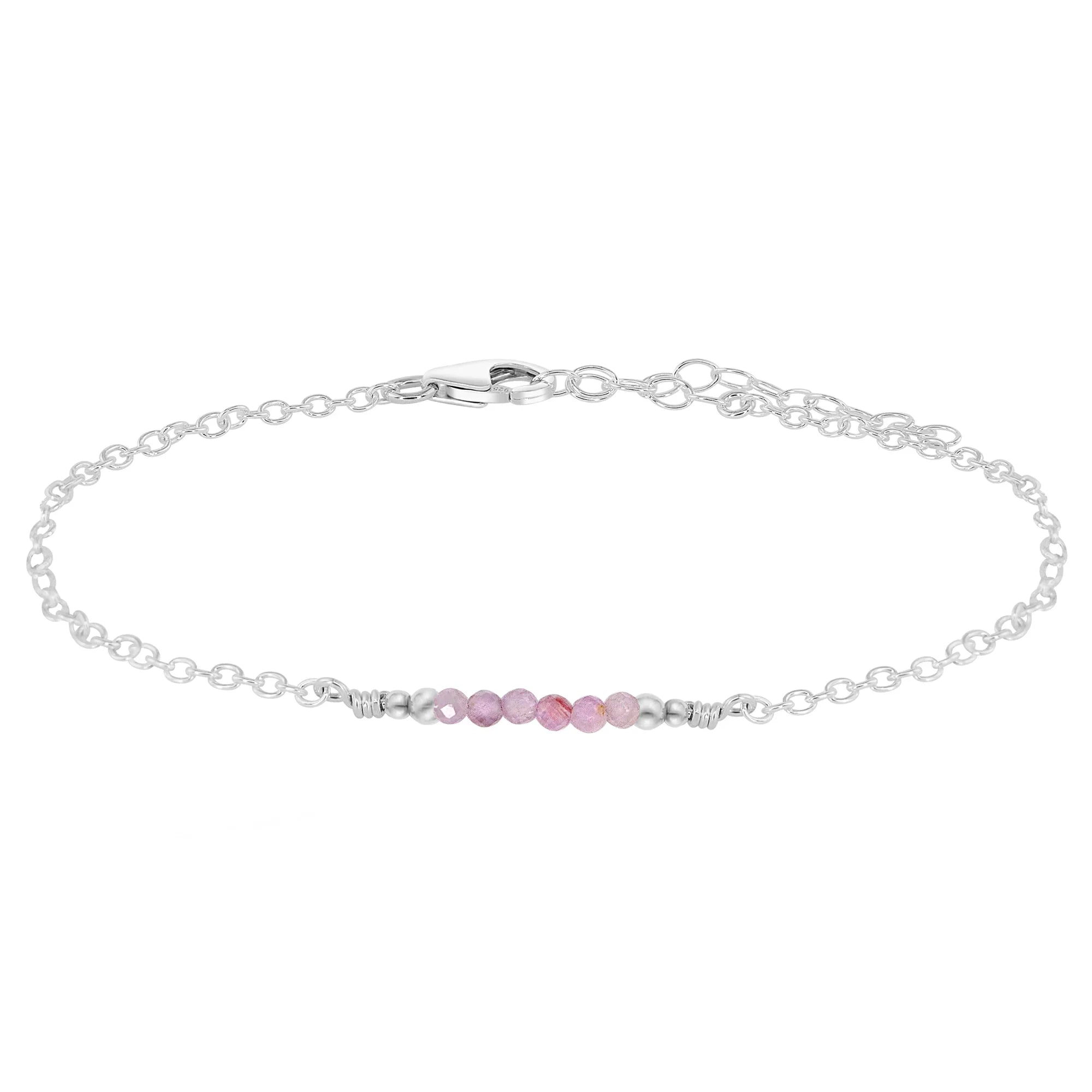 Sparkling Kunzite Gemstone Faceted Bead Bar Anklet - Sparkling Kunzite Gemstone Faceted Bead Bar Anklet - Sterling Silver - Luna Tide Handmade Crystal Jewellery