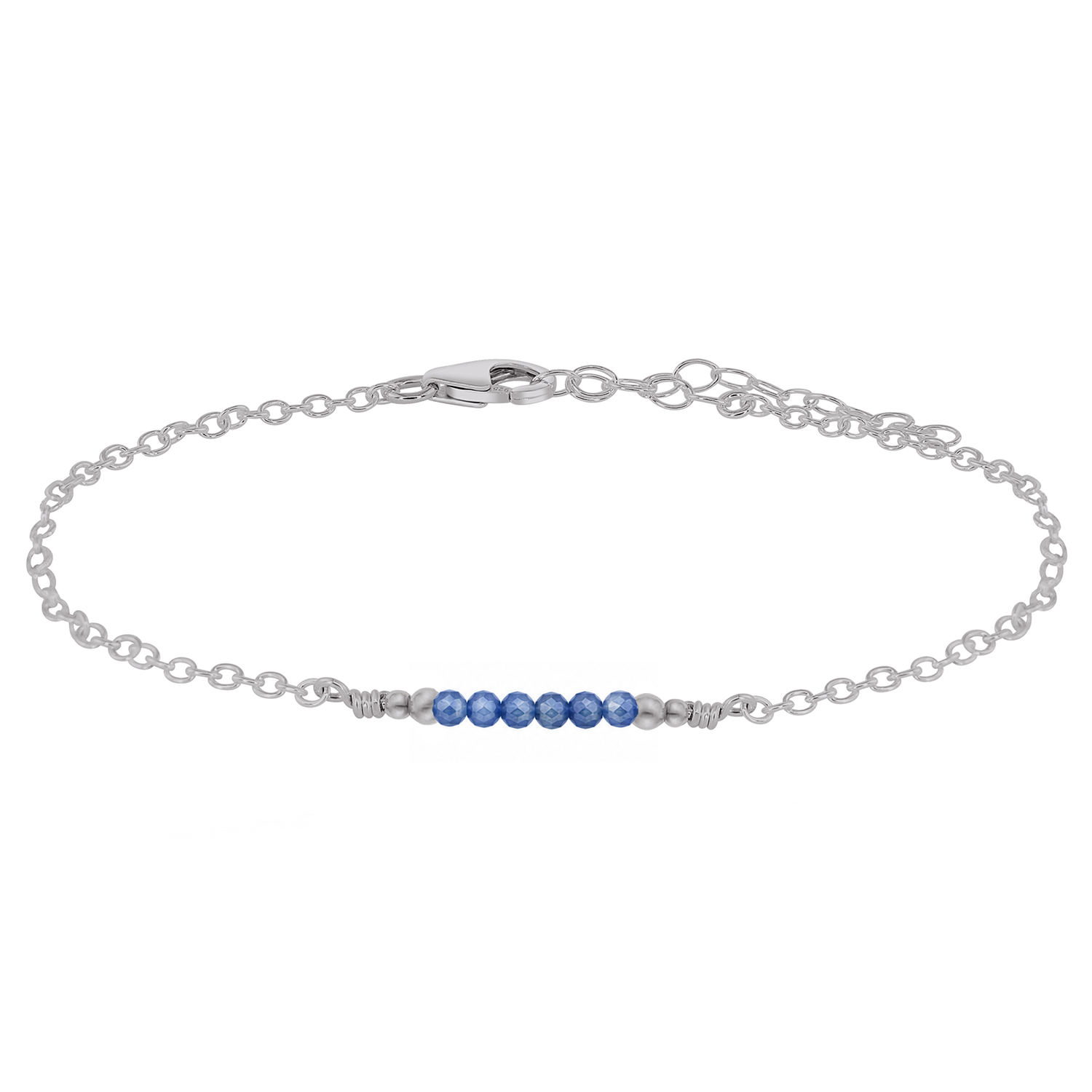 Sparkling Kyanite Gemstone Faceted Bead Bar Anklet
