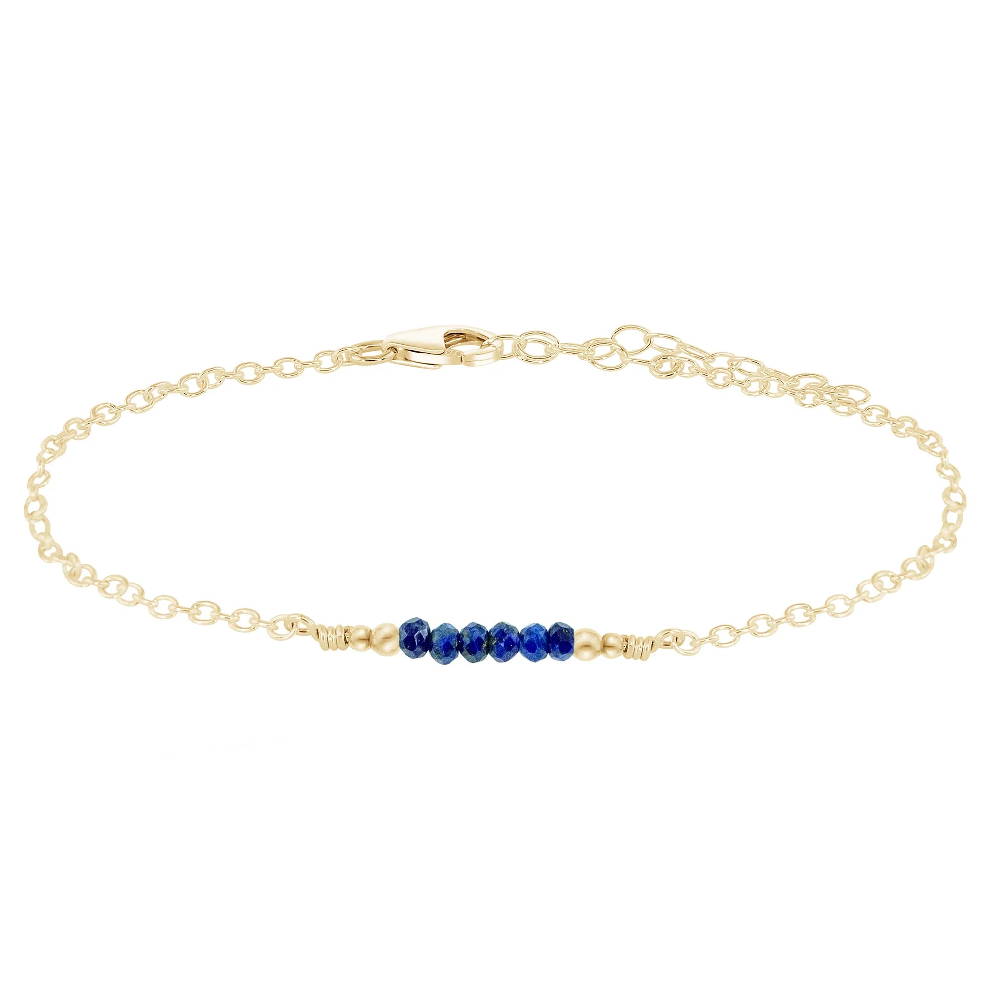 Sparkling Lapis Lazuli Gemstone Faceted Bead Bar Anklet - Sparkling Lapis Lazuli Gemstone Faceted Bead Bar Anklet - 14k Gold Fill - Luna Tide Handmade Crystal Jewellery