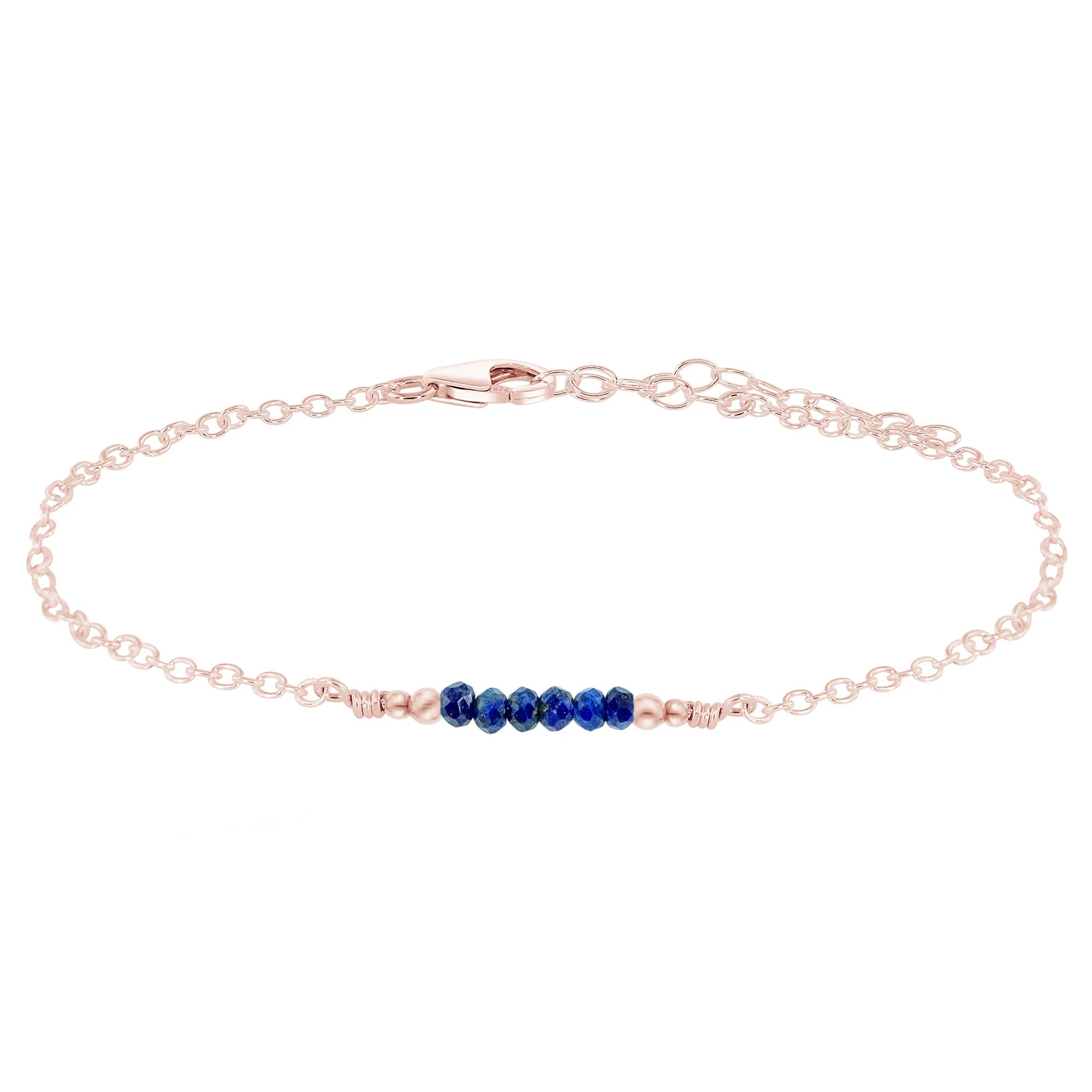 Sparkling Lapis Lazuli Gemstone Faceted Bead Bar Anklet - Sparkling Lapis Lazuli Gemstone Faceted Bead Bar Anklet - 14k Rose Gold Fill - Luna Tide Handmade Crystal Jewellery