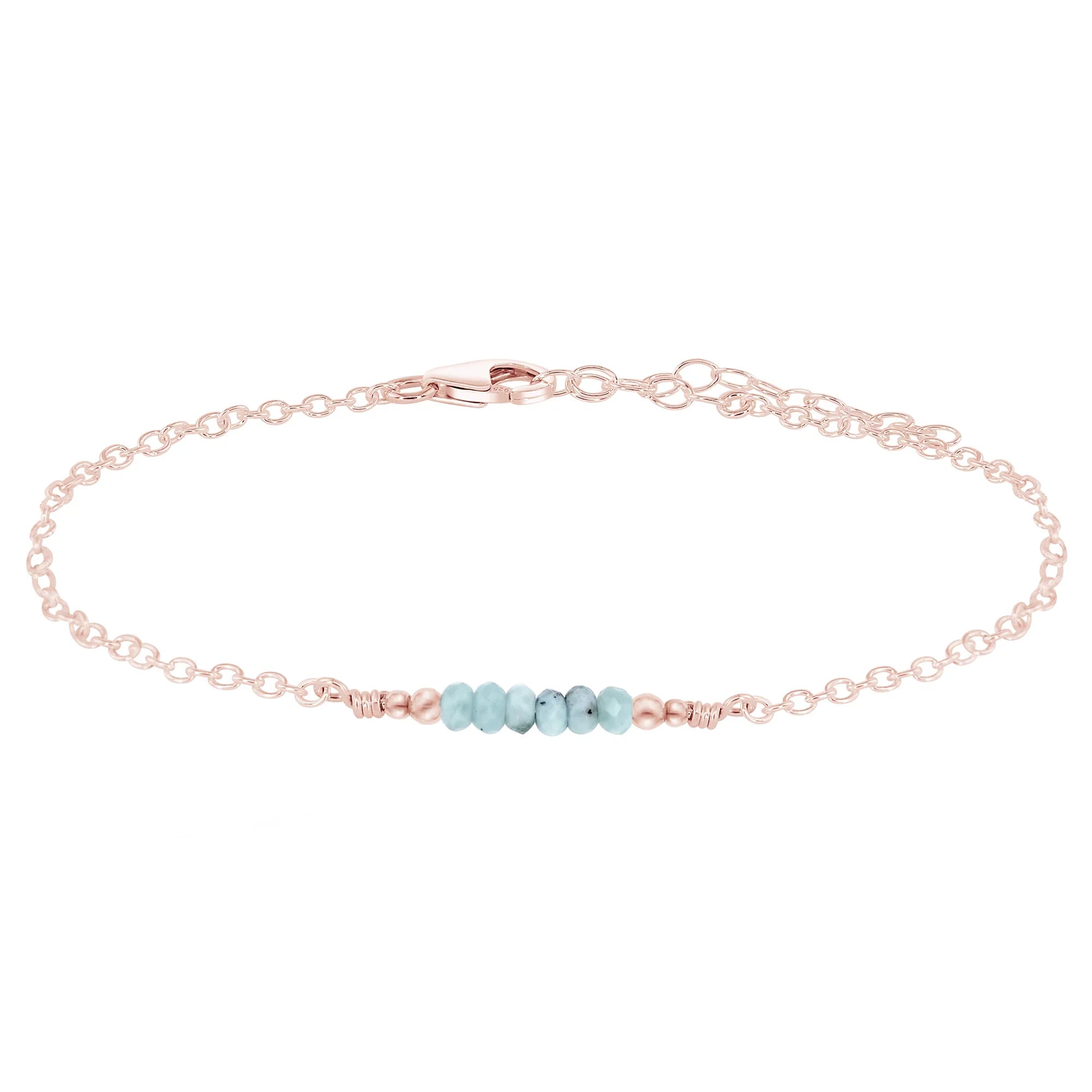 Sparkling Larimar Gemstone Faceted Bead Bar Anklet - Sparkling Larimar Gemstone Faceted Bead Bar Anklet - 14k Rose Gold Fill - Luna Tide Handmade Crystal Jewellery