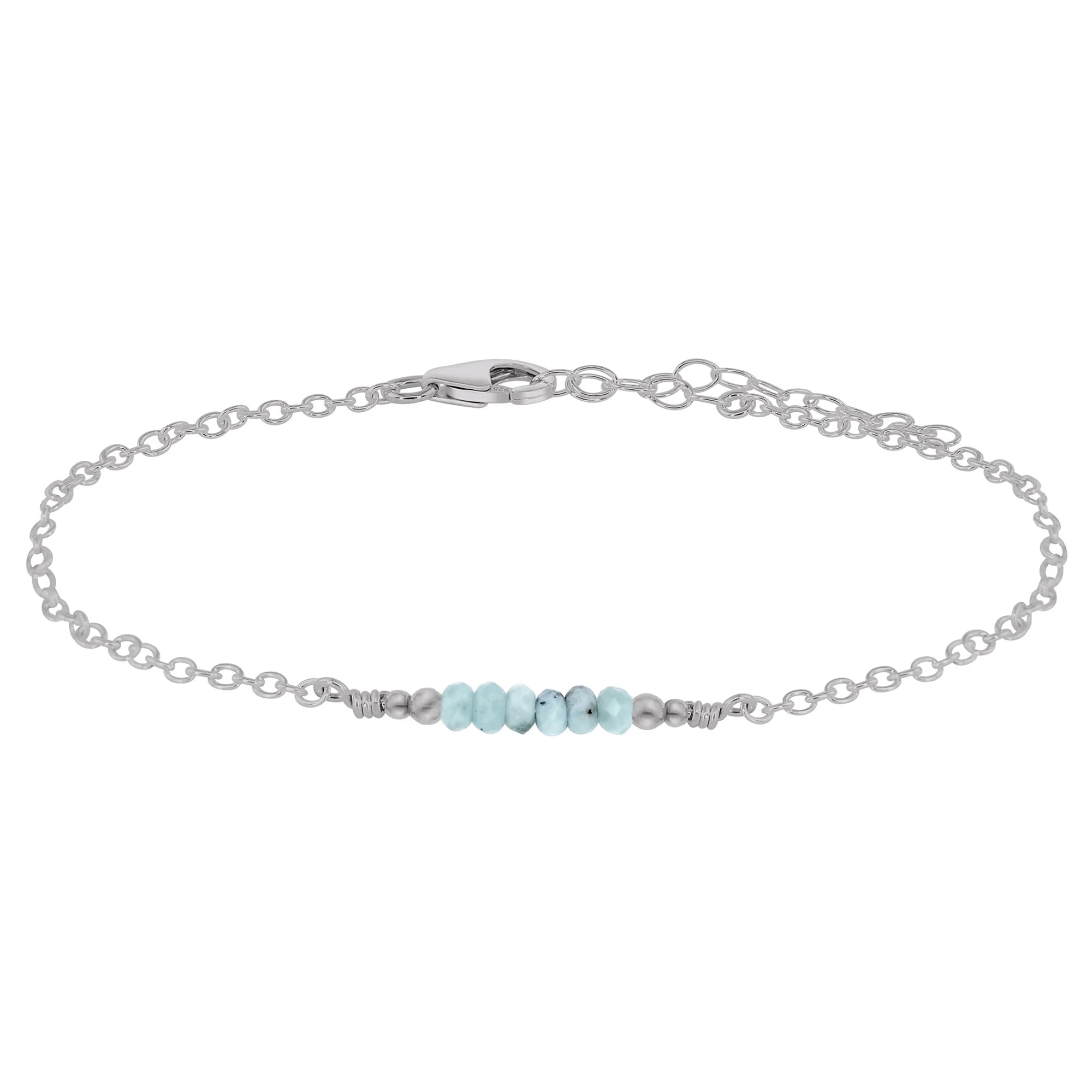 Sparkling Larimar Gemstone Faceted Bead Bar Anklet - Sparkling Larimar Gemstone Faceted Bead Bar Anklet - Stainless Steel - Luna Tide Handmade Crystal Jewellery
