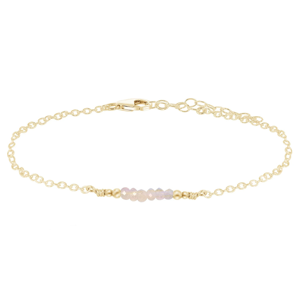Sparkling Rainbow Moonstone Gemstone Faceted Bead Bar Anklet - Sparkling Rainbow Moonstone Gemstone Faceted Bead Bar Anklet - 14k Gold Fill - Luna Tide Handmade Crystal Jewellery