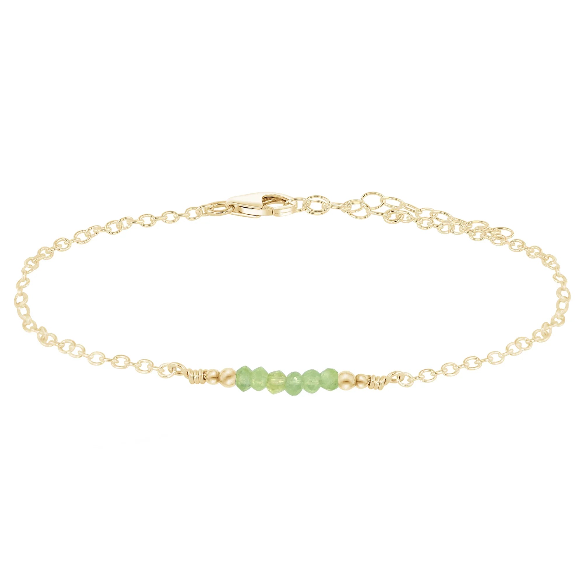 Sparkling Prehnite Gemstone Faceted Bead Bar Anklet - Sparkling Prehnite Gemstone Faceted Bead Bar Anklet - 14k Gold Fill - Luna Tide Handmade Crystal Jewellery