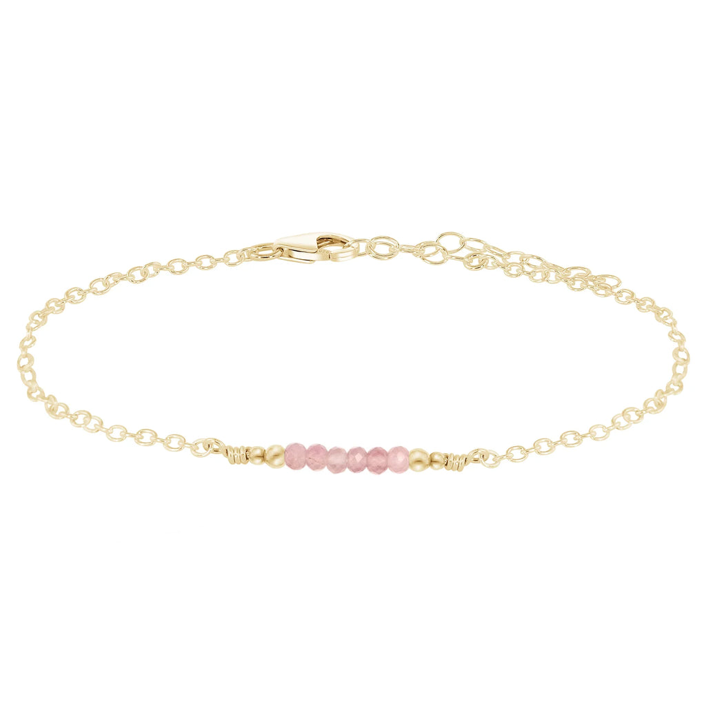 Sparkling Rose Quartz Gemstone Faceted Bead Bar Anklet - Sparkling Rose Quartz Gemstone Faceted Bead Bar Anklet - 14k Gold Fill - Luna Tide Handmade Crystal Jewellery