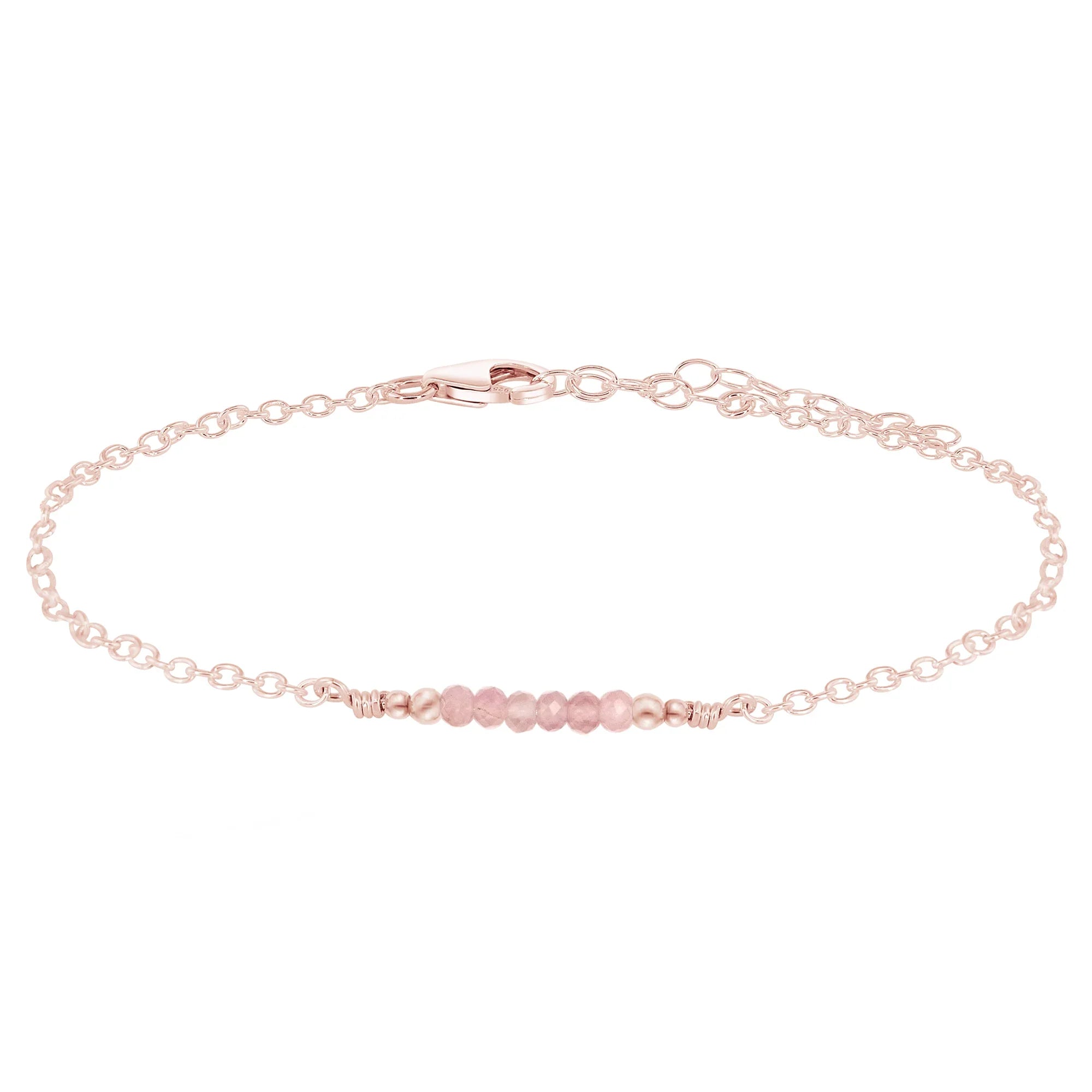 Sparkling Rose Quartz Gemstone Faceted Bead Bar Anklet - Sparkling Rose Quartz Gemstone Faceted Bead Bar Anklet - 14k Rose Gold Fill - Luna Tide Handmade Crystal Jewellery