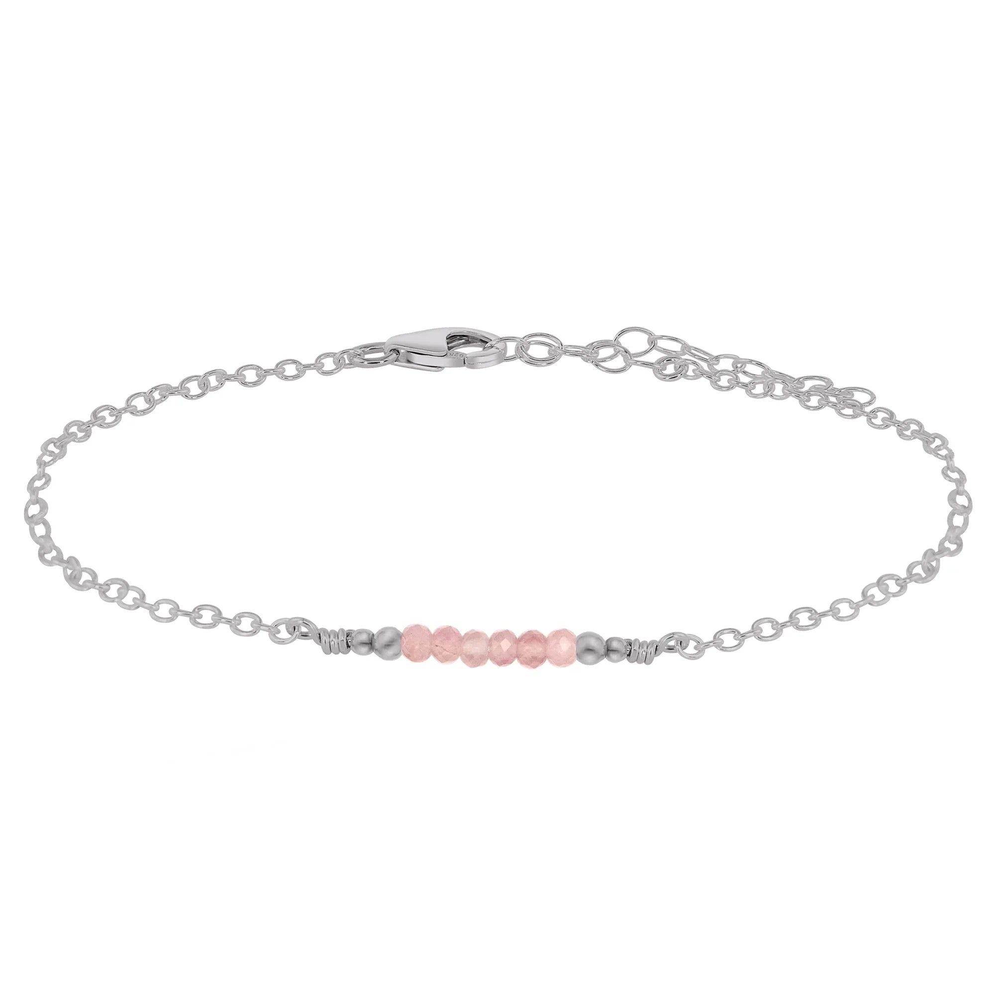 Sparkling Rose Quartz Gemstone Faceted Bead Bar Anklet - Sparkling Rose Quartz Gemstone Faceted Bead Bar Anklet - Stainless Steel - Luna Tide Handmade Crystal Jewellery