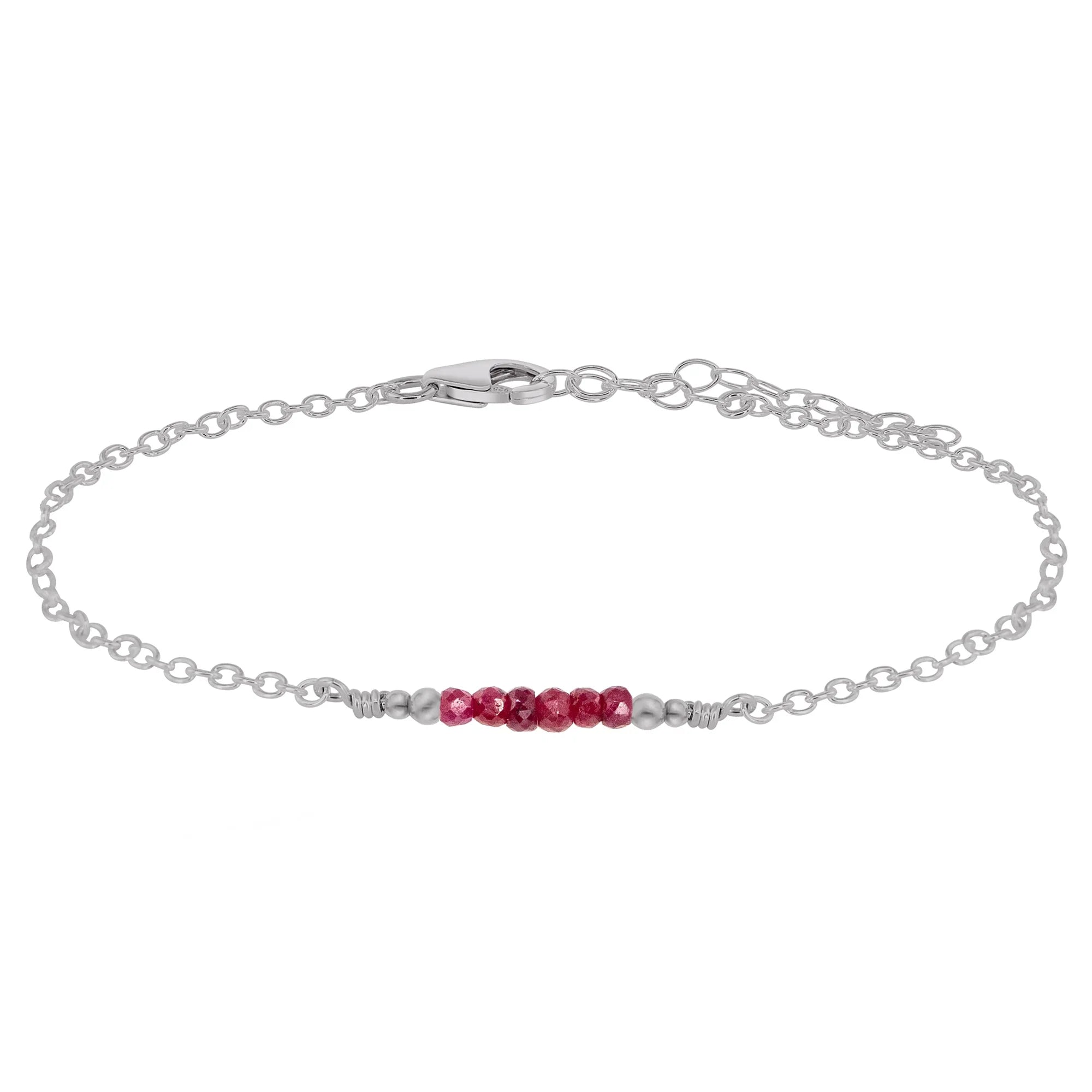 Sparkling Ruby Gemstone Faceted Bead Bar Anklet - Sparkling Ruby Gemstone Faceted Bead Bar Anklet - Stainless Steel - Luna Tide Handmade Crystal Jewellery
