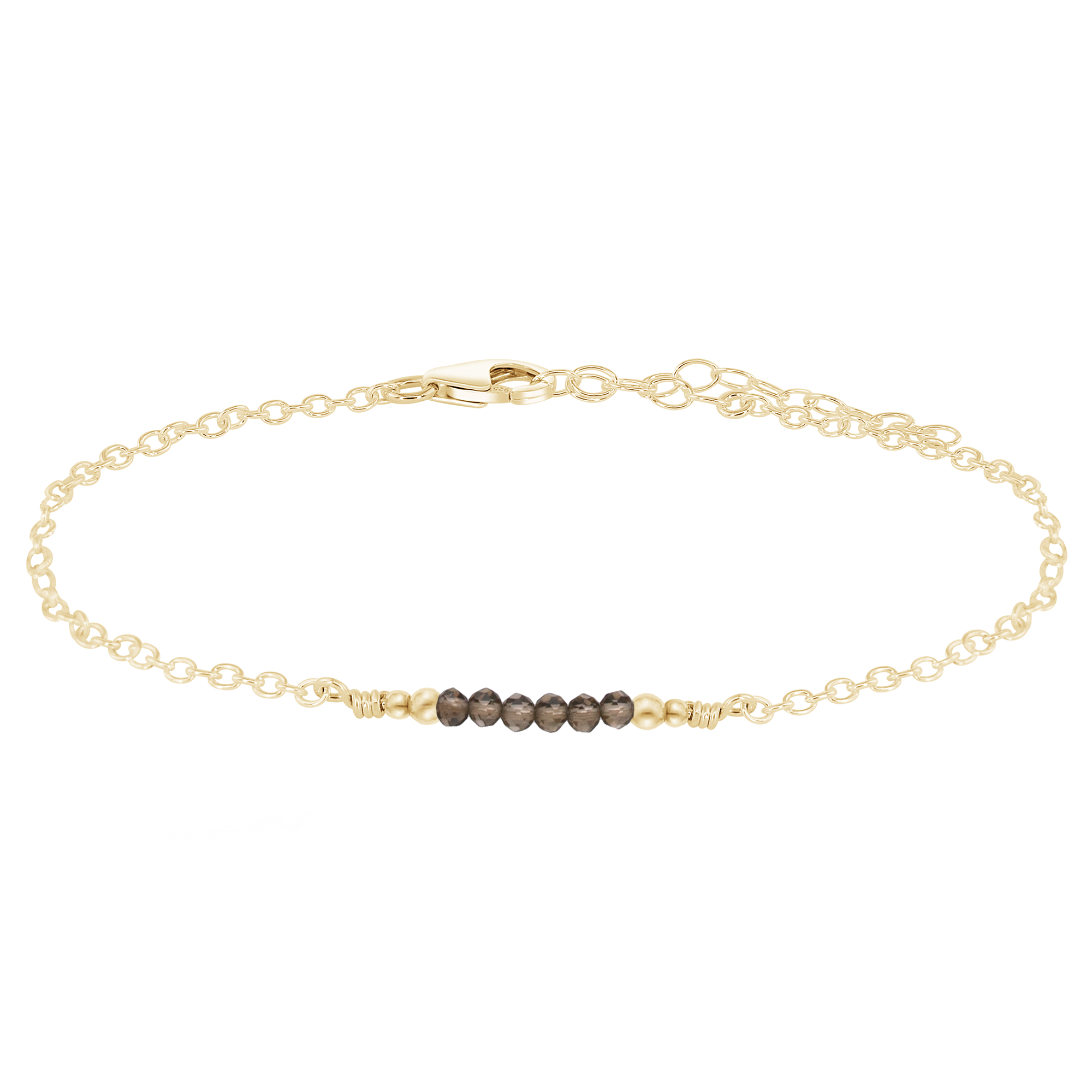 Sparkling Smoky Quartz Gemstone Faceted Bead Bar Anklet - Sparkling Smoky Quartz Gemstone Faceted Bead Bar Anklet - 14k Gold Fill - Luna Tide Handmade Crystal Jewellery