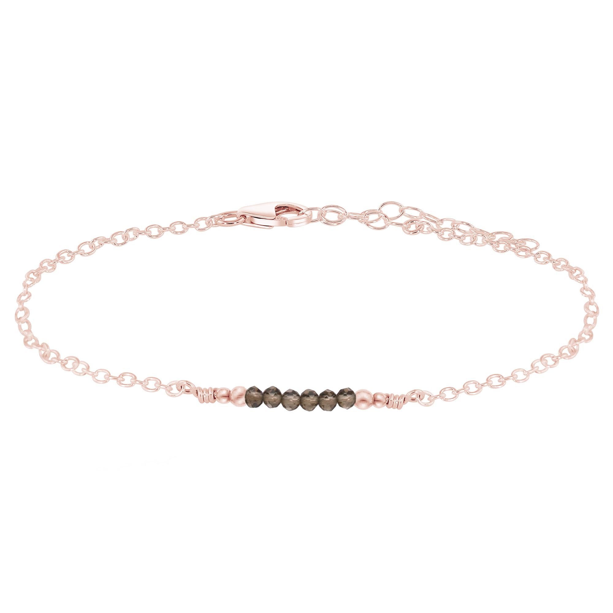 Sparkling Smoky Quartz Gemstone Faceted Bead Bar Anklet - Sparkling Smoky Quartz Gemstone Faceted Bead Bar Anklet - 14k Rose Gold Fill - Luna Tide Handmade Crystal Jewellery