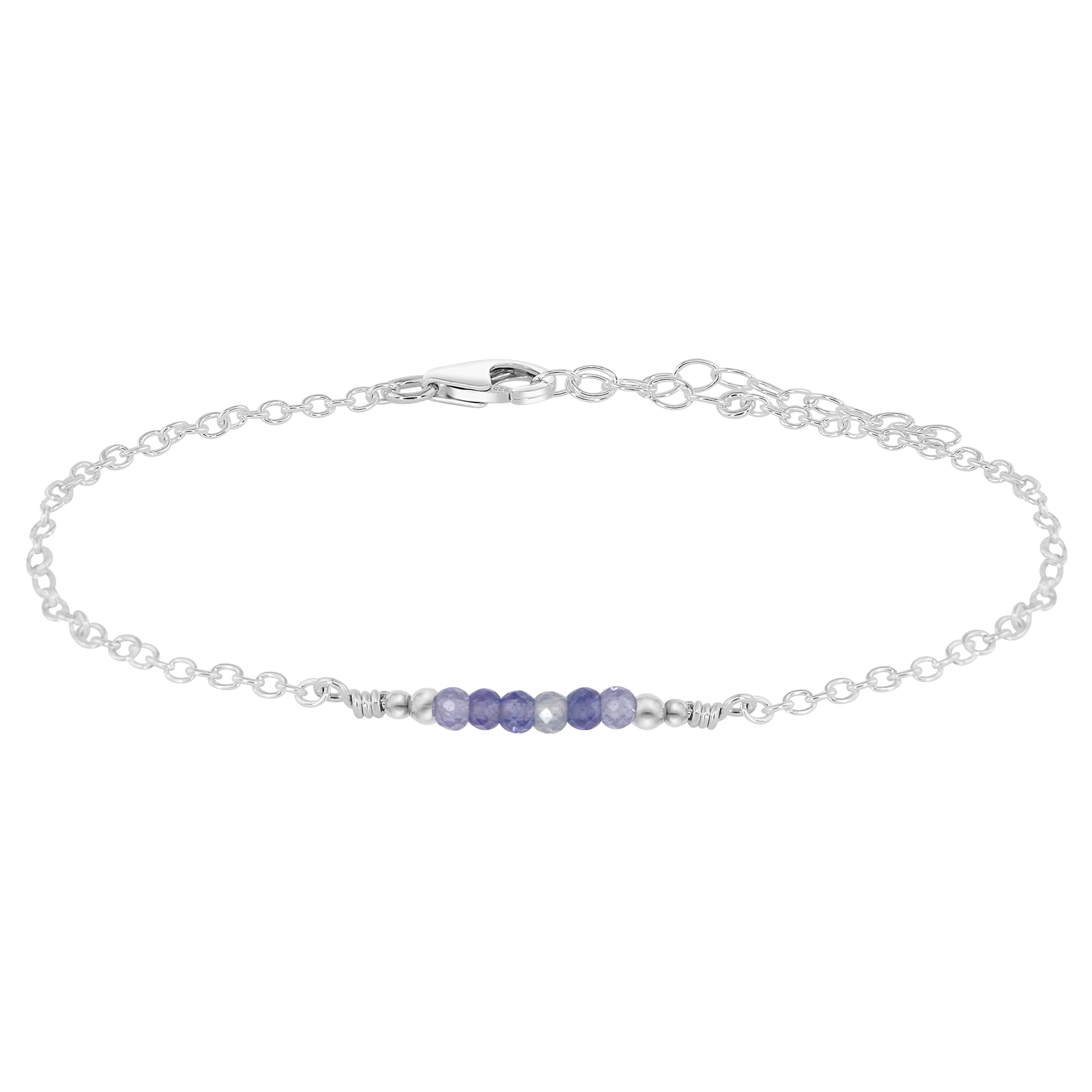 Sparkling Tanzanite Gemstone Faceted Bead Bar Anklet