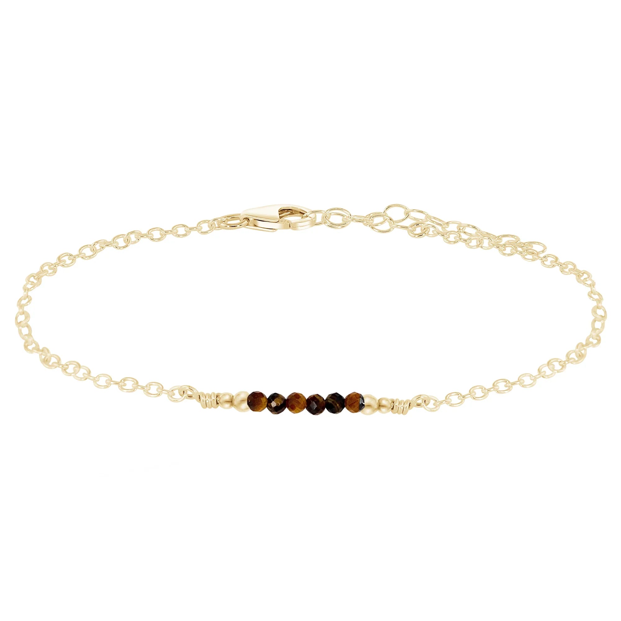 Sparkling Tiger's Eye Gemstone Faceted Bead Bar Anklet - Sparkling Tiger's Eye Gemstone Faceted Bead Bar Anklet - 14k Gold Fill - Luna Tide Handmade Crystal Jewellery