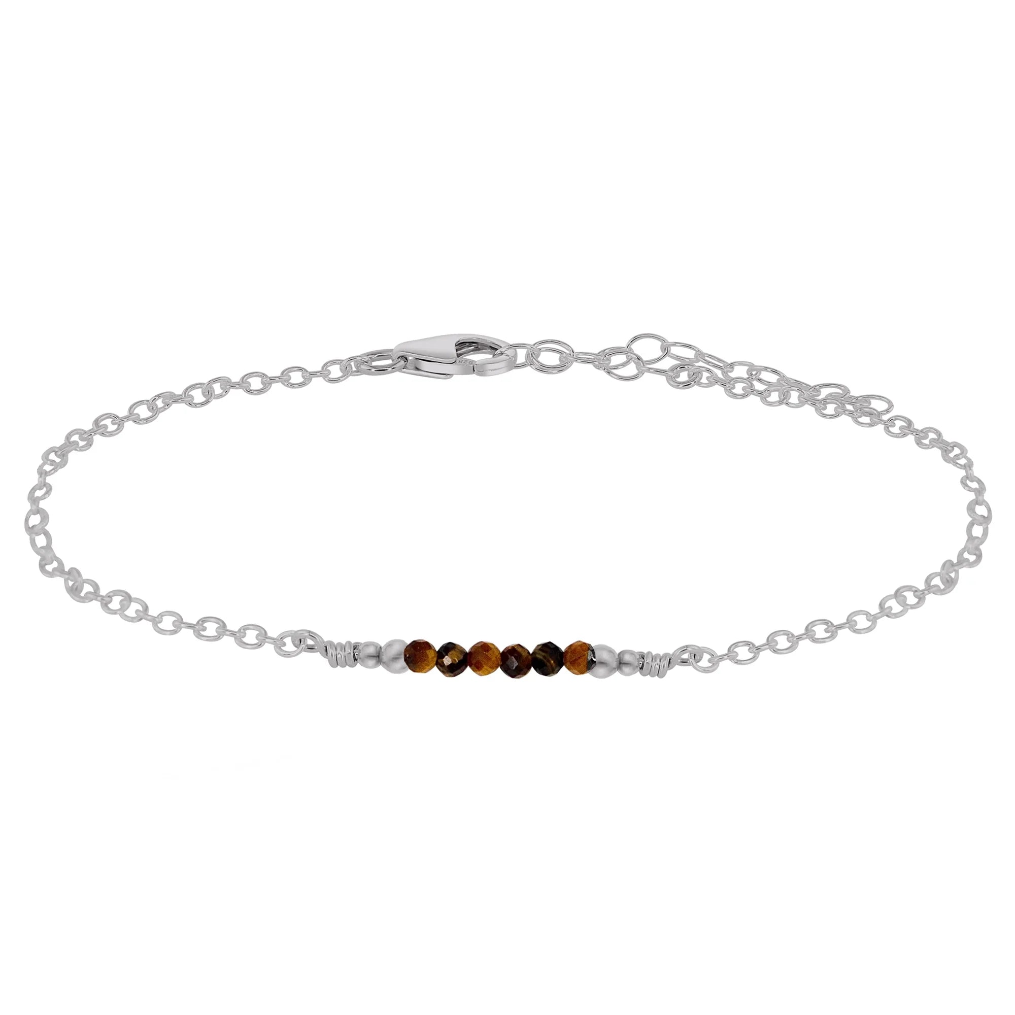 Sparkling Tiger's Eye Gemstone Faceted Bead Bar Anklet - Sparkling Tiger's Eye Gemstone Faceted Bead Bar Anklet - Stainless Steel - Luna Tide Handmade Crystal Jewellery