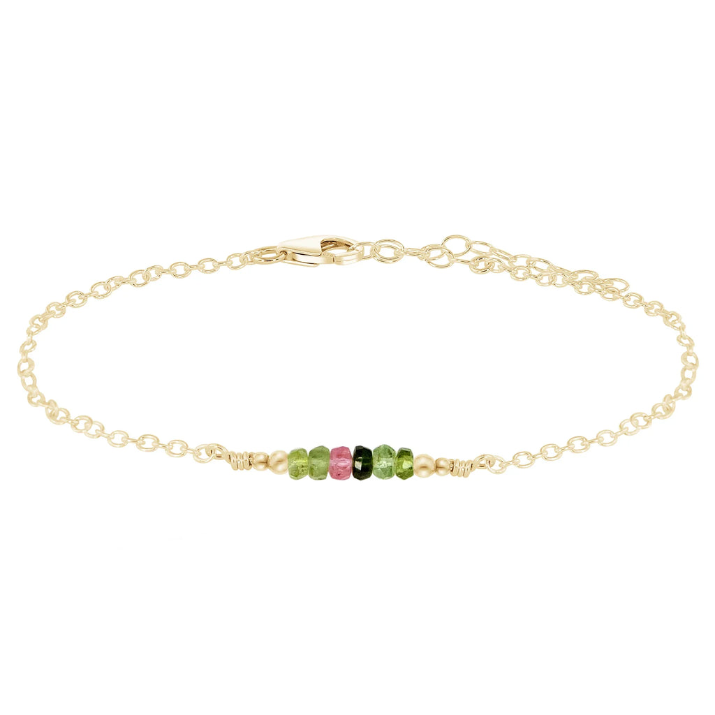 Sparkling Rainbow Tourmaline Gemstone Faceted Bead Bar Anklet - Sparkling Rainbow Tourmaline Gemstone Faceted Bead Bar Anklet - 14k Gold Fill - Luna Tide Handmade Crystal Jewellery