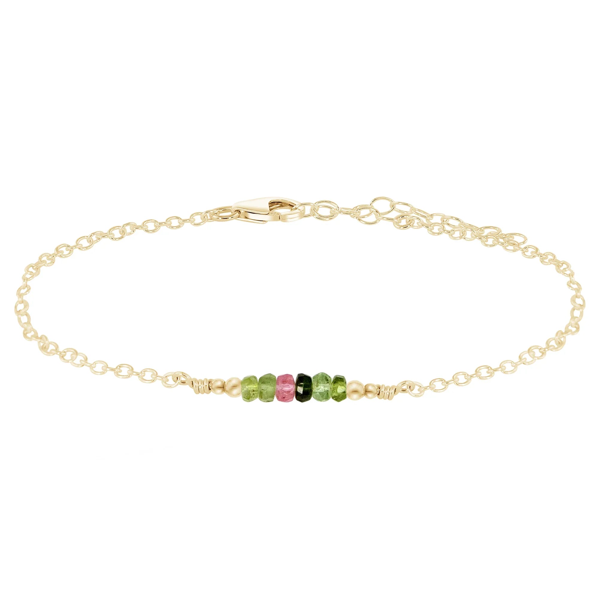 Sparkling Rainbow Tourmaline Gemstone Faceted Bead Bar Anklet - Sparkling Rainbow Tourmaline Gemstone Faceted Bead Bar Anklet - 14k Gold Fill - Luna Tide Handmade Crystal Jewellery