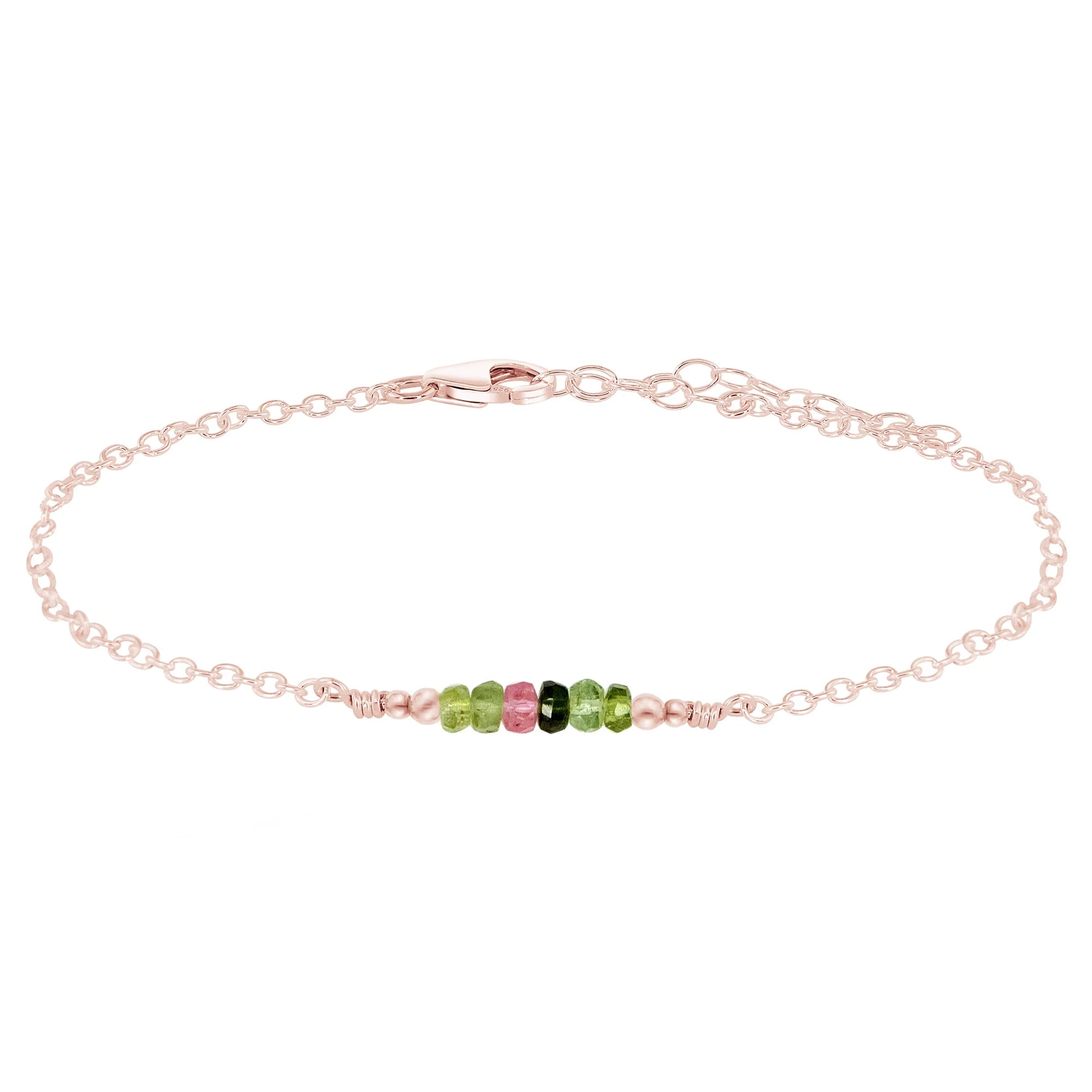 Sparkling Rainbow Tourmaline Gemstone Faceted Bead Bar Anklet - Sparkling Rainbow Tourmaline Gemstone Faceted Bead Bar Anklet - 14k Rose Gold Fill - Luna Tide Handmade Crystal Jewellery