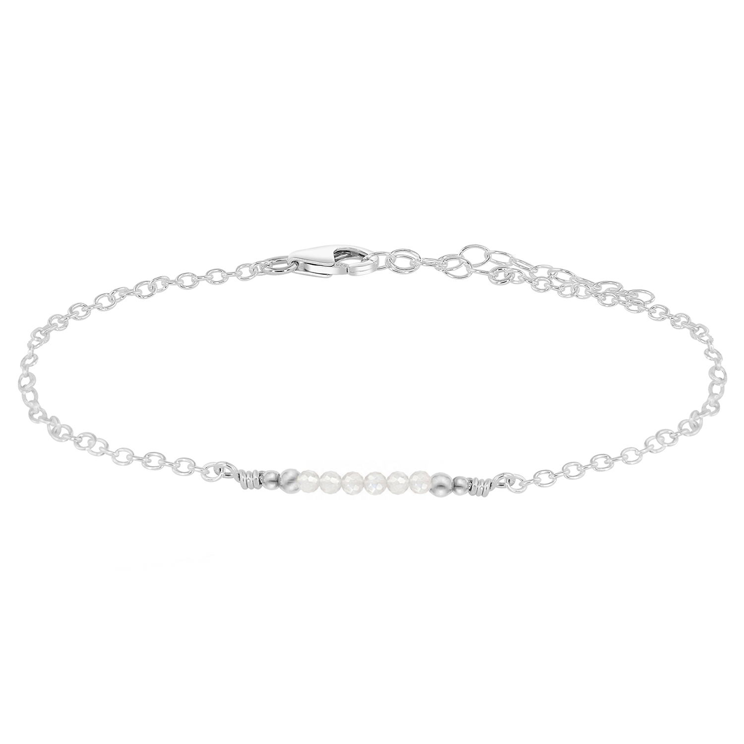 Sparkling White Moonstone Gemstone Faceted Bead Bar Anklet