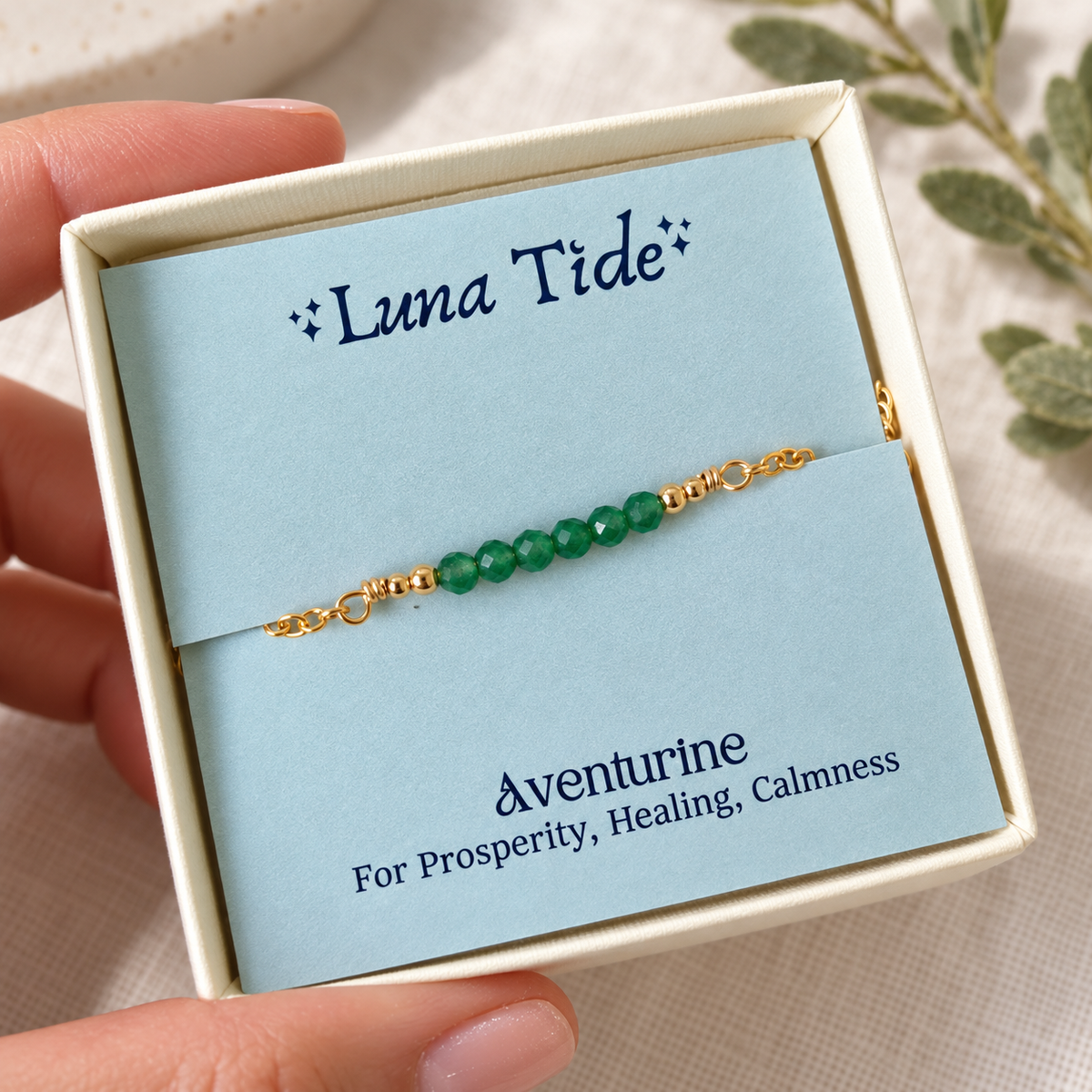 Sparkling Green Aventurine Gemstone Faceted Bead Bar Bracelet