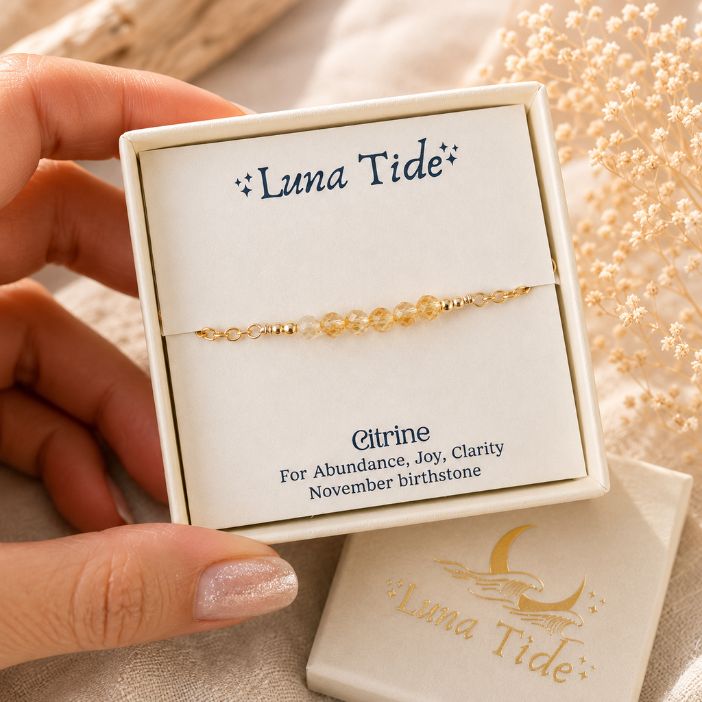 Sparkling Citrine Gemstone Faceted Bead Bar Anklet
