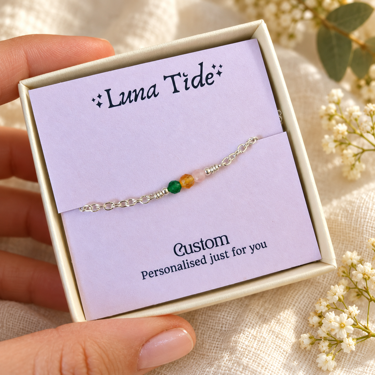 Custom Sparkling Gemstone Faceted Bead Bar Bracelet