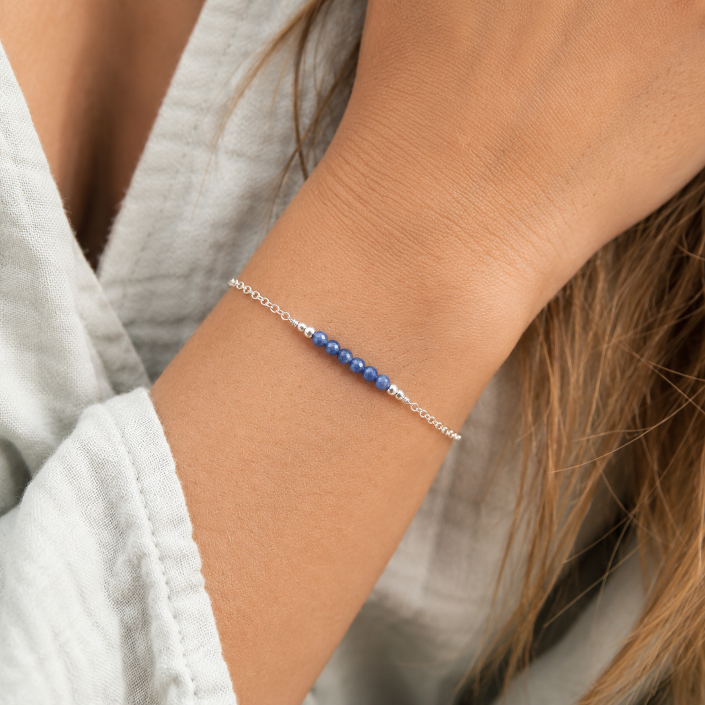 Sparkling Kyanite Gemstone Faceted Bead Bar Bracelet