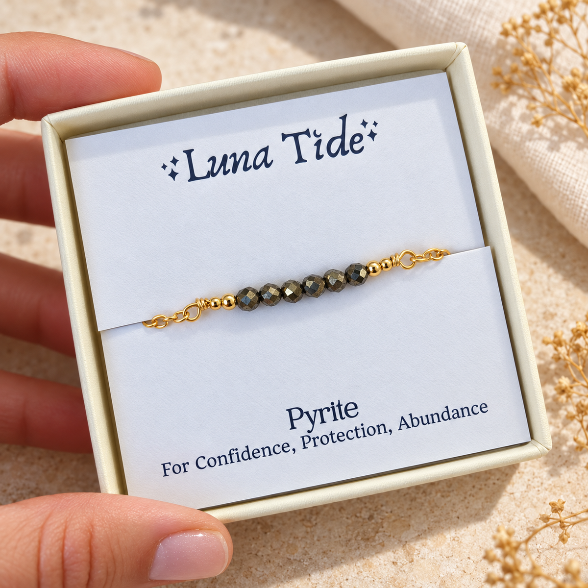 Sparkling Pyrite Gemstone Faceted Bead Bar Anklet