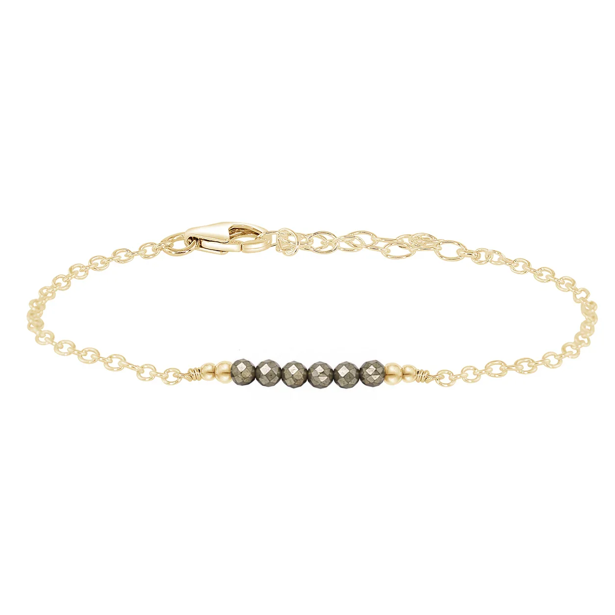 Sparkling Pyrite Gemstone Faceted Bead Bar Bracelet