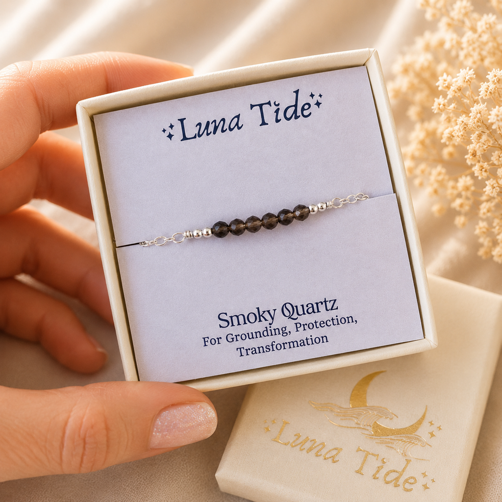 Sparkling Smoky Quartz Gemstone Faceted Bead Bar Anklet