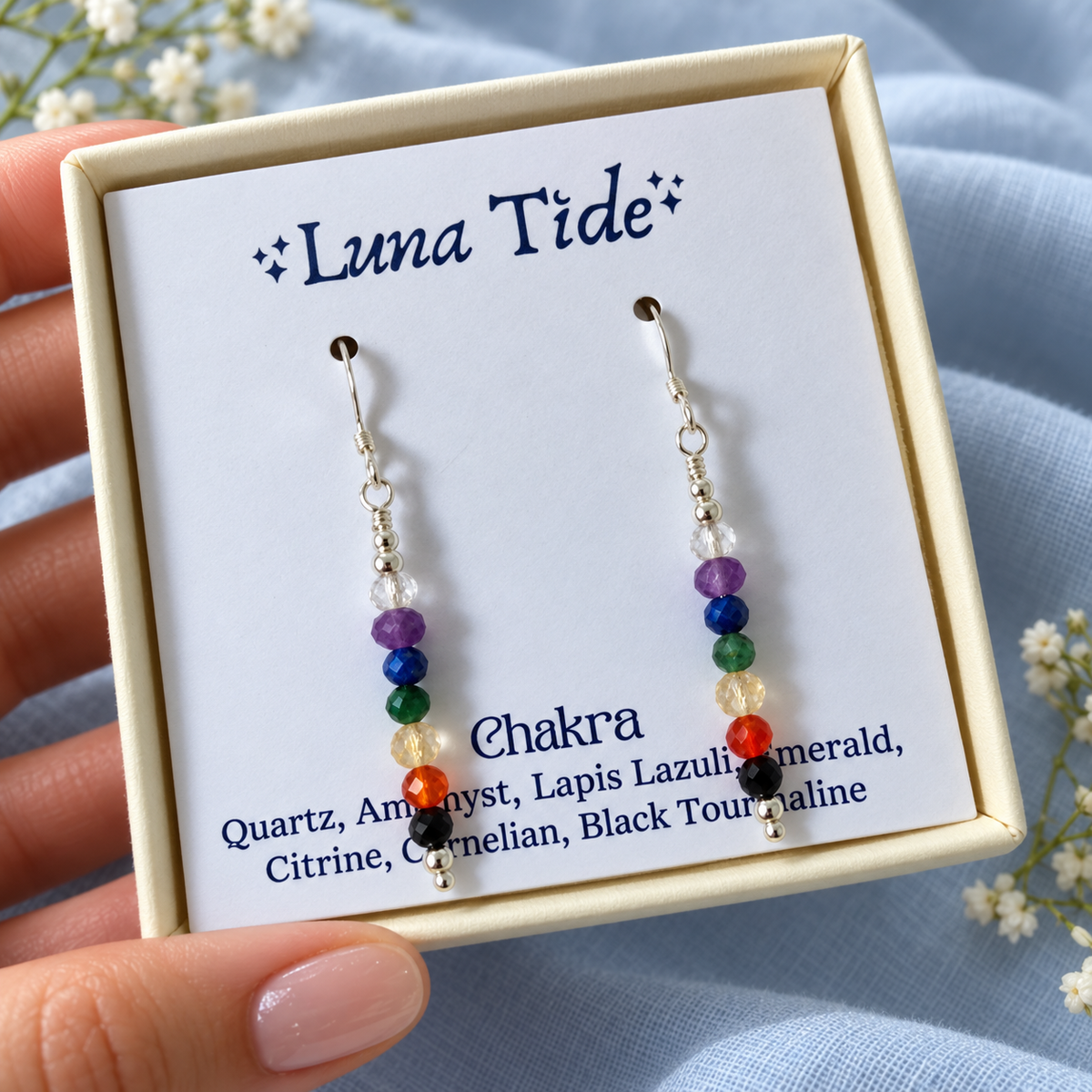 Chakra Energy Crystal Bar Dangle Earrings