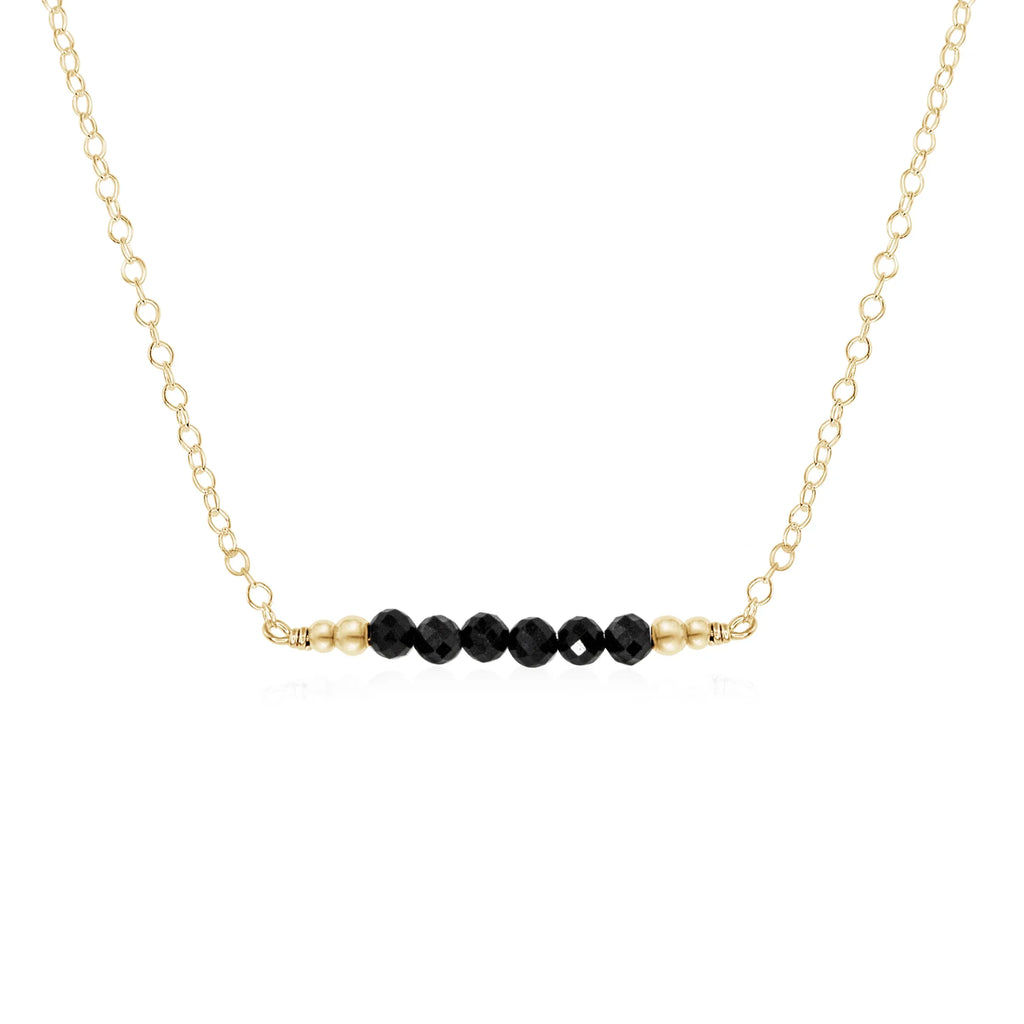 Sparkling Black Tourmaline Faceted Bead Bar Necklace - Sparkling Black Tourmaline Faceted Bead Bar Necklace - 14k Gold Fill - Luna Tide Handmade Crystal Jewellery