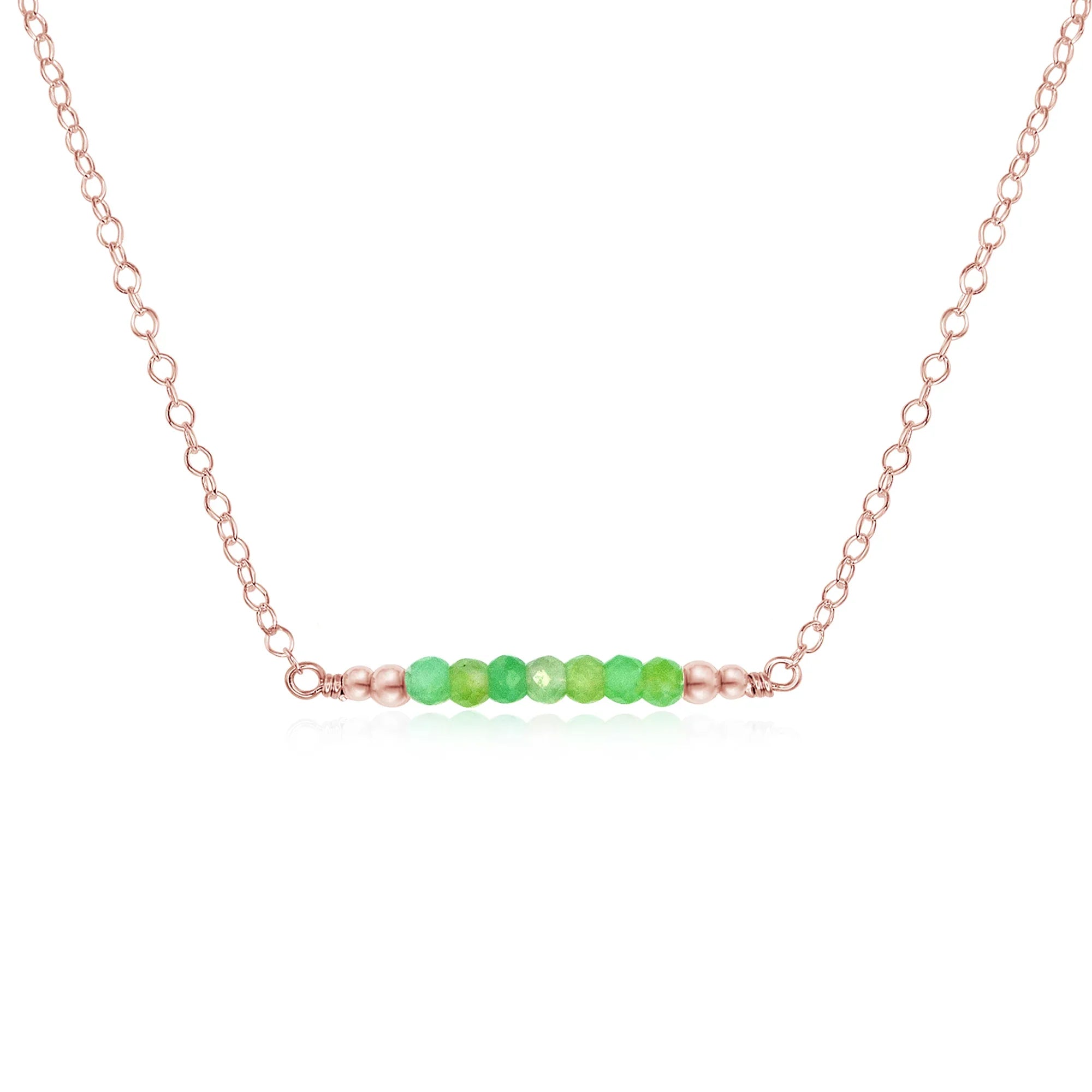 Sparkling Chrysoprase Faceted Bead Bar Necklace - Sparkling Chrysoprase Faceted Bead Bar Necklace - 14k Rose Gold Fill - Luna Tide Handmade Crystal Jewellery