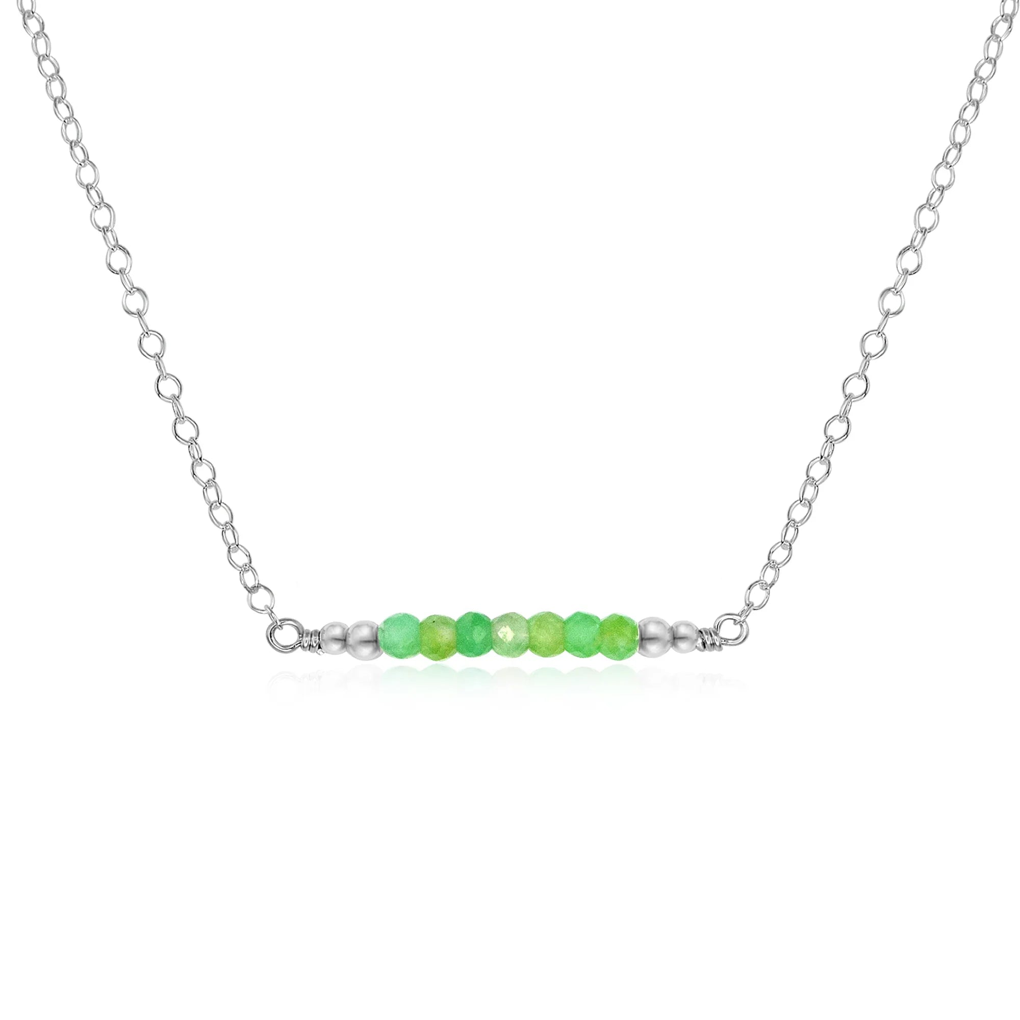 Sparkling Chrysoprase Faceted Bead Bar Necklace - Sparkling Chrysoprase Faceted Bead Bar Necklace - Sterling Silver - Luna Tide Handmade Crystal Jewellery