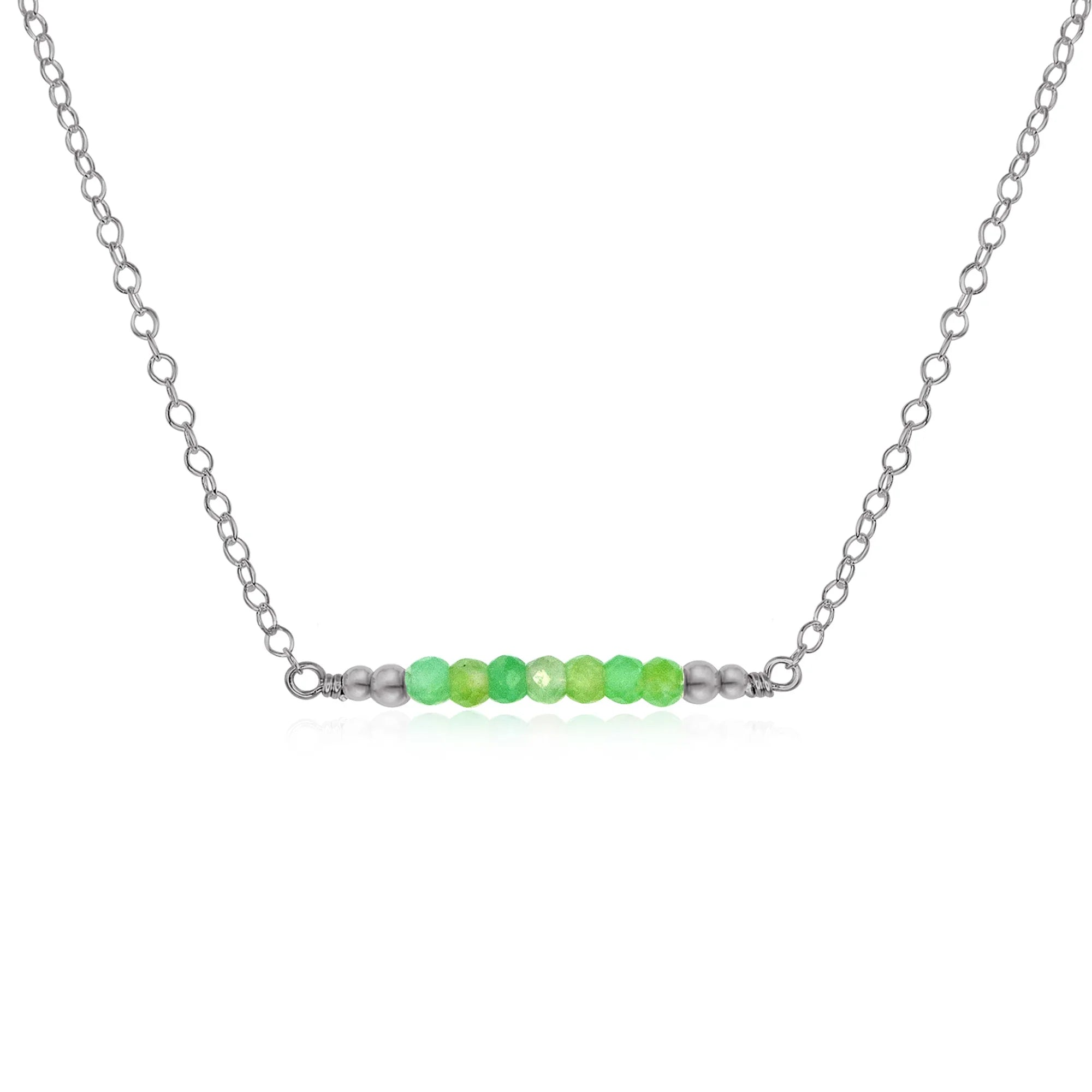 Sparkling Chrysoprase Faceted Bead Bar Necklace - Sparkling Chrysoprase Faceted Bead Bar Necklace - Stainless Steel - Luna Tide Handmade Crystal Jewellery